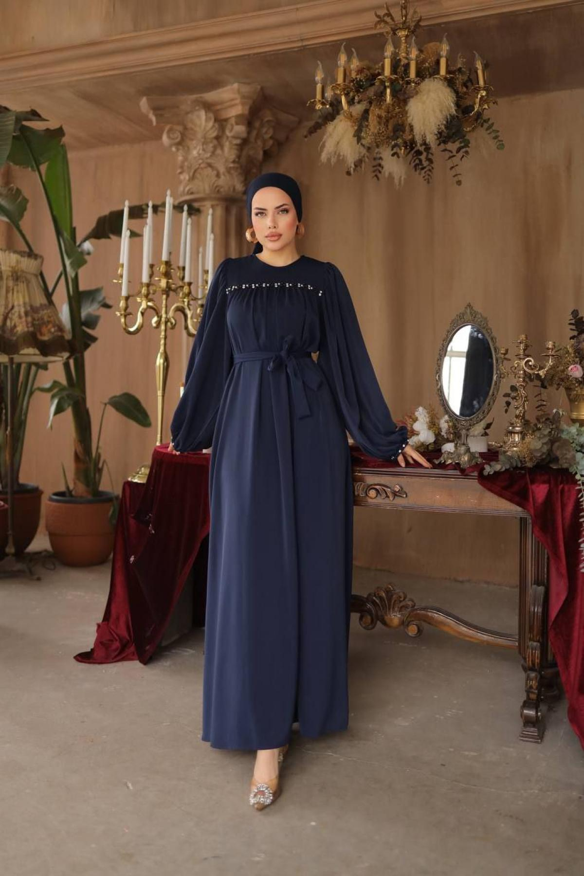 Women hijab maxi dress wholesale Navy color 697442