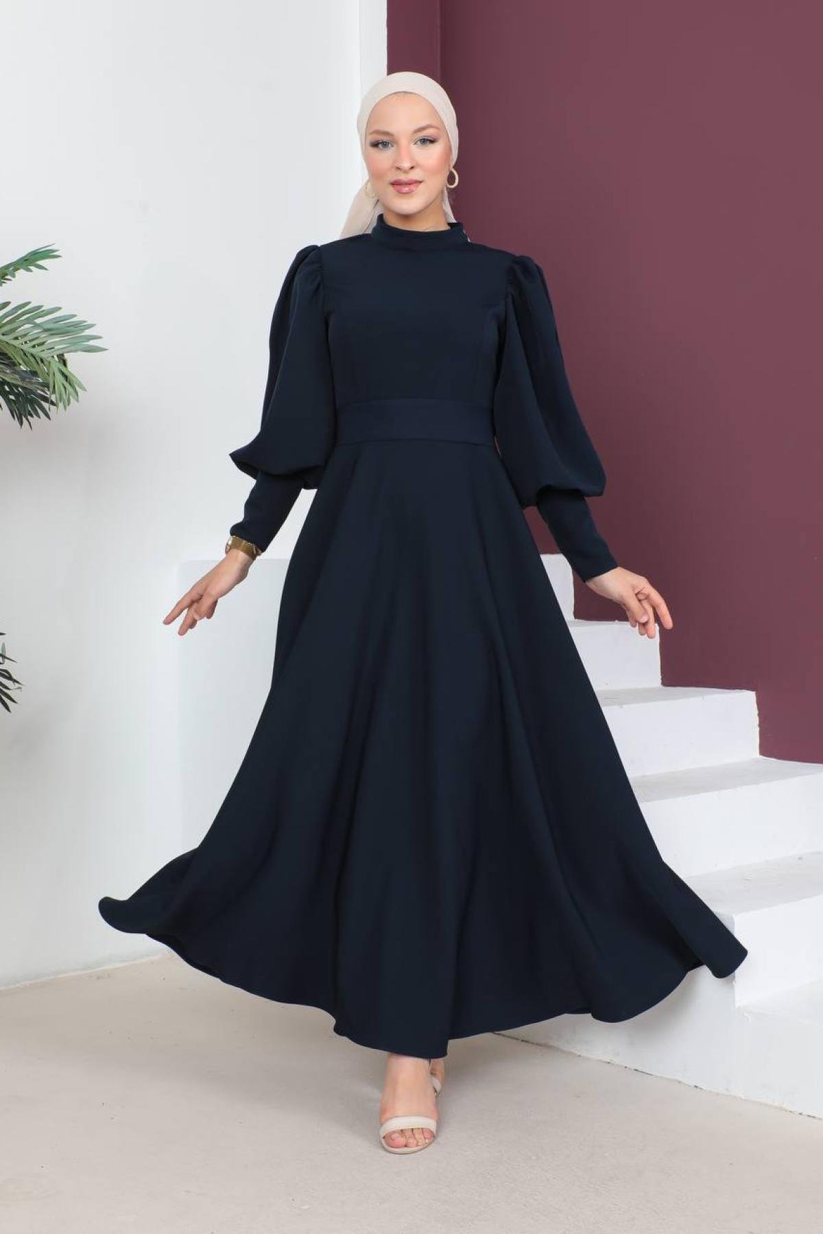 Women hijab maxi dress wholesale Navy color 695780