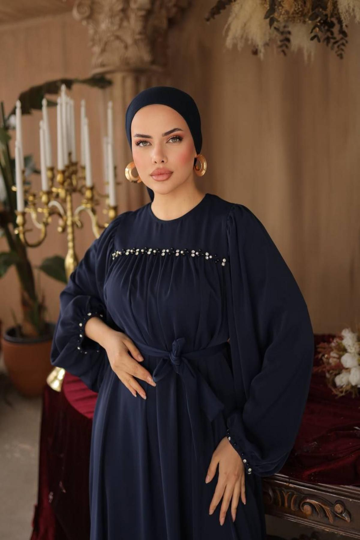 Women hijab maxi dress wholesale Navy color 697442