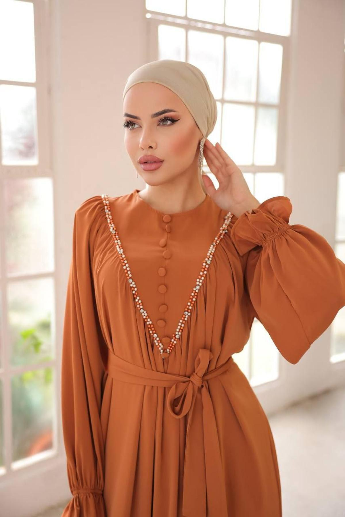 Women hijab maxi dress wholesale Orange color 697445