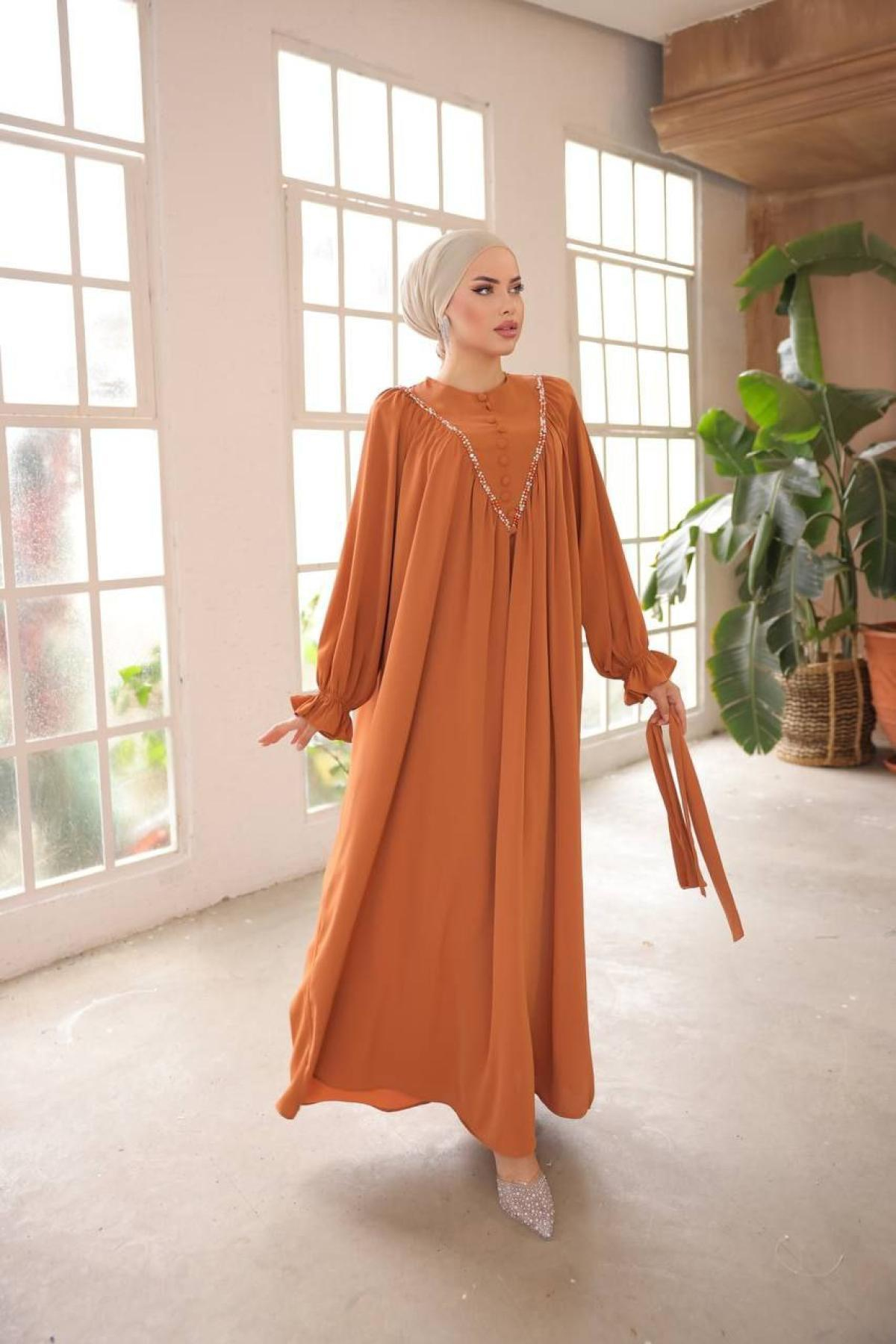 Women hijab maxi dress wholesale Orange color 697445