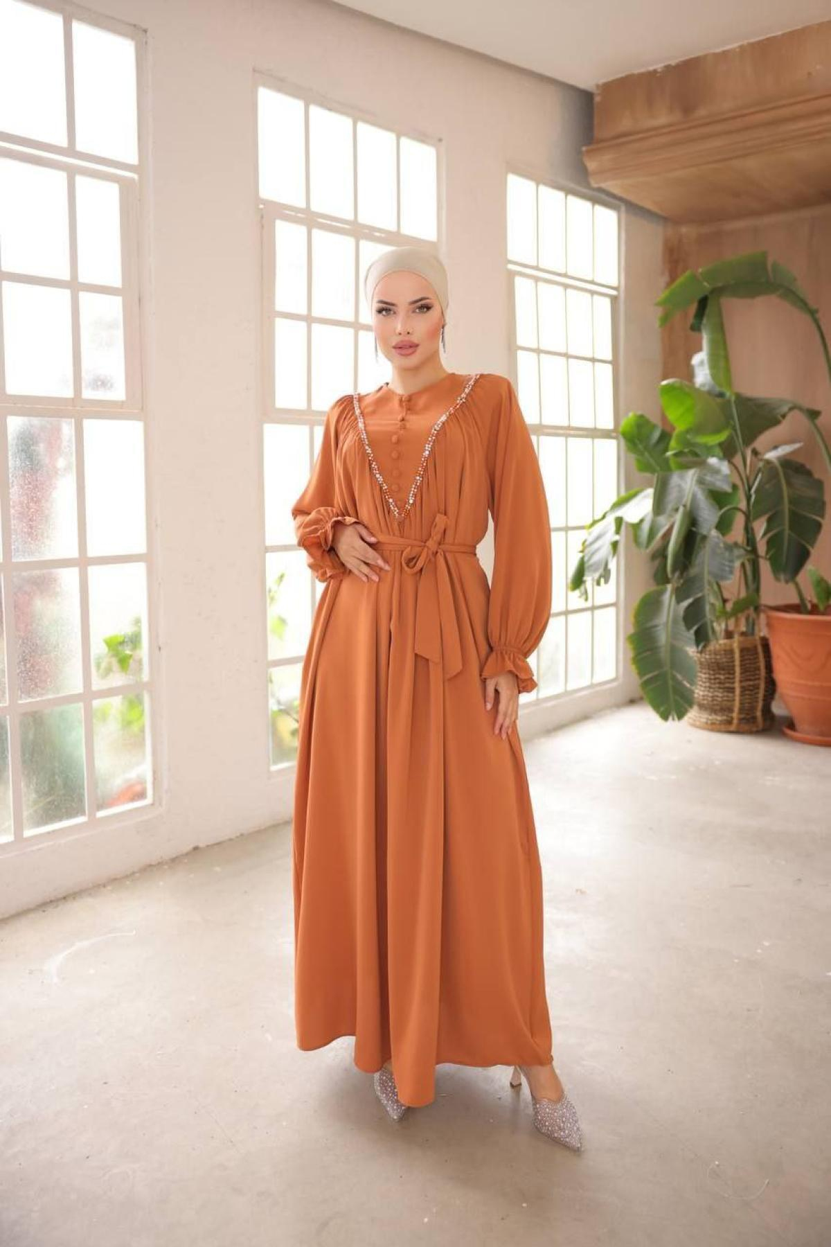 Women hijab maxi dress wholesale Orange color 697445