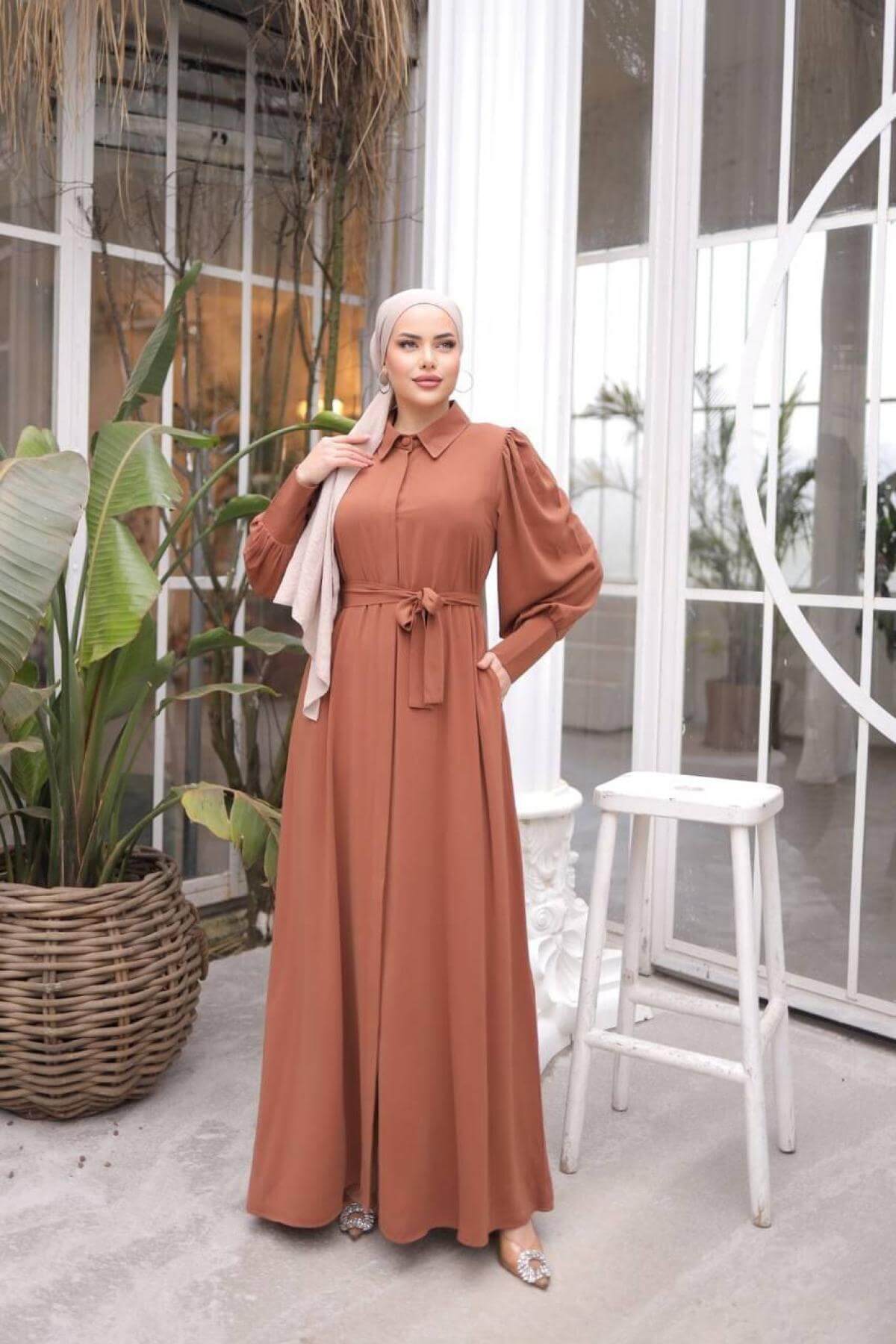 Women hijab maxi dress wholesale Orange color 697368