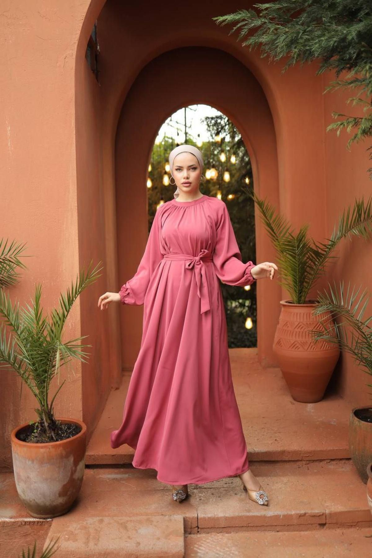 Women hijab maxi dress wholesale Pink color 697455