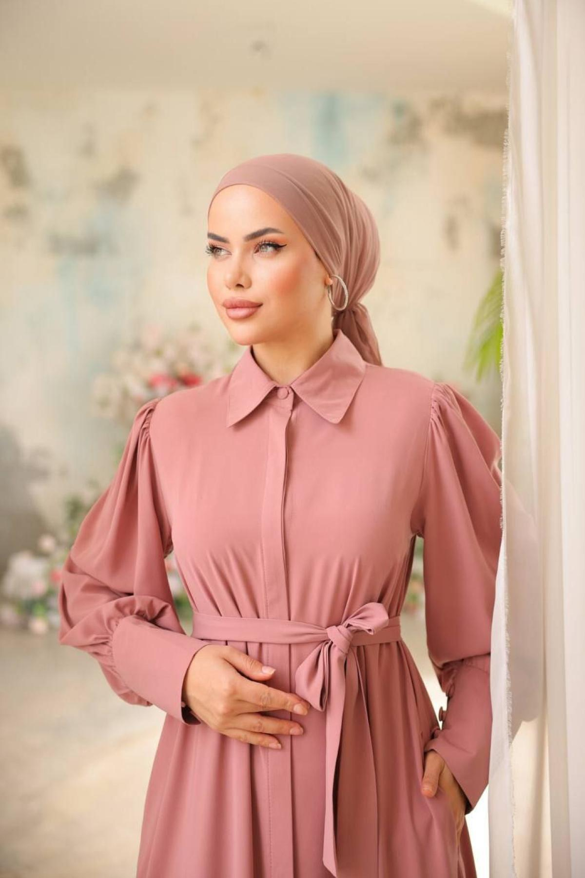 Women hijab maxi dress wholesale Pink color 697373