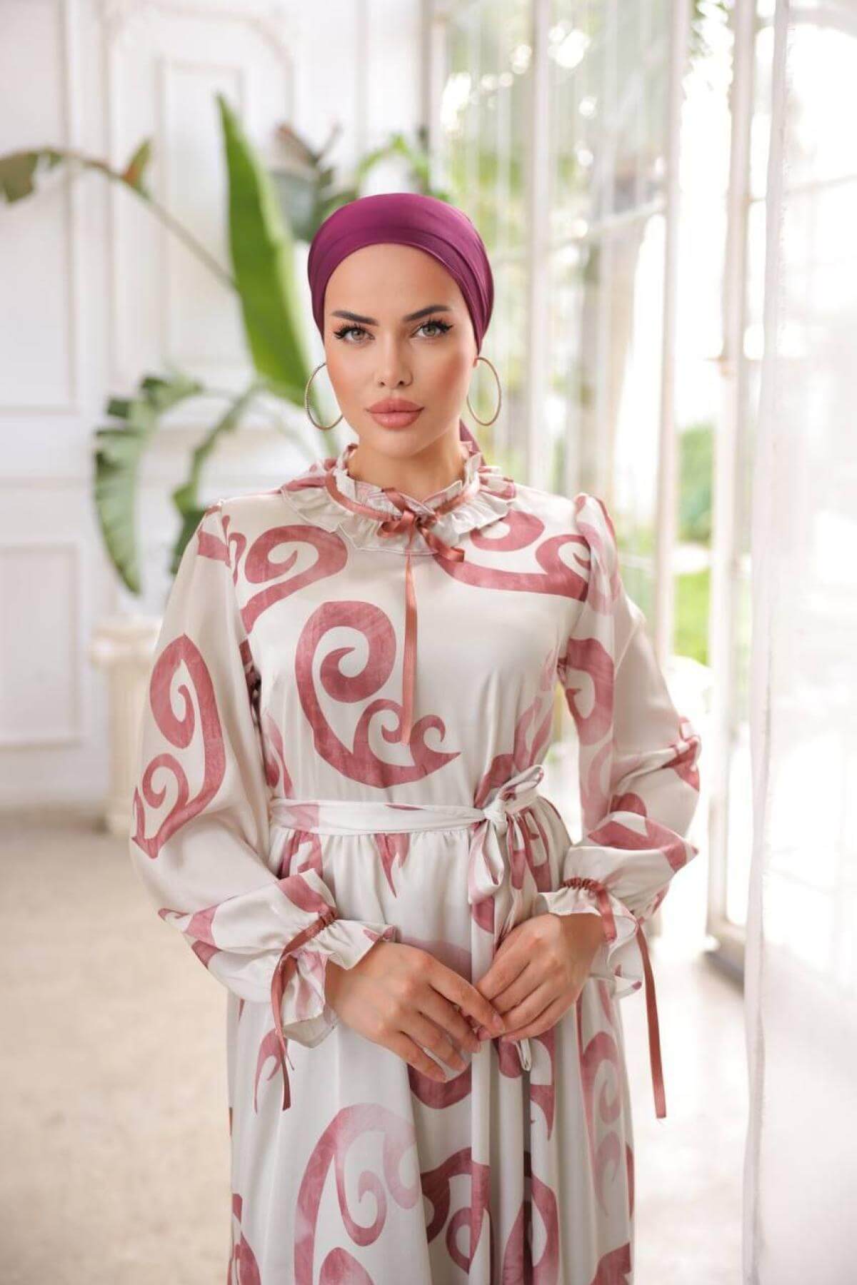 Women hijab maxi dress wholesale Pink color 697347