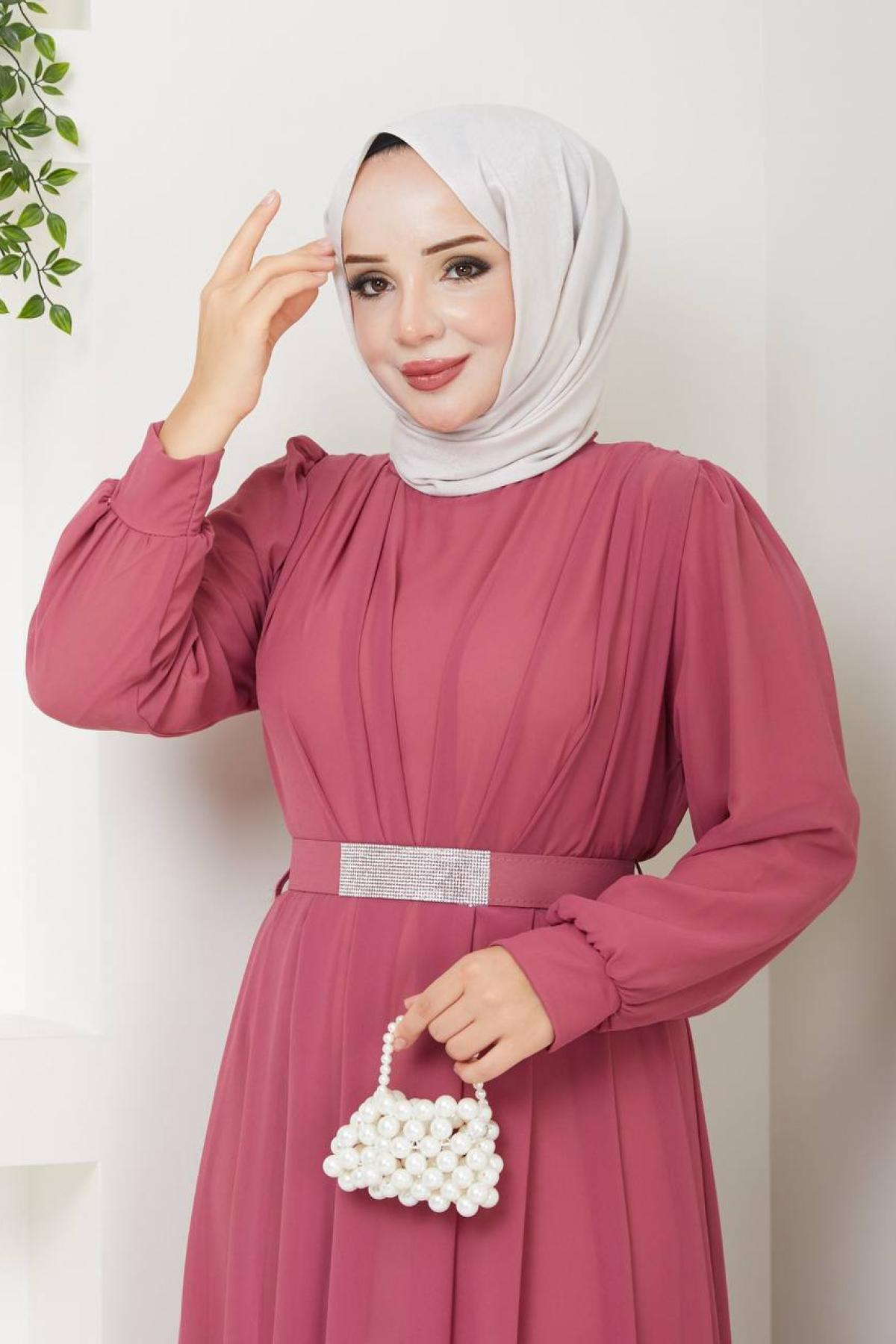 Women hijab maxi dress wholesale Pink color 696139