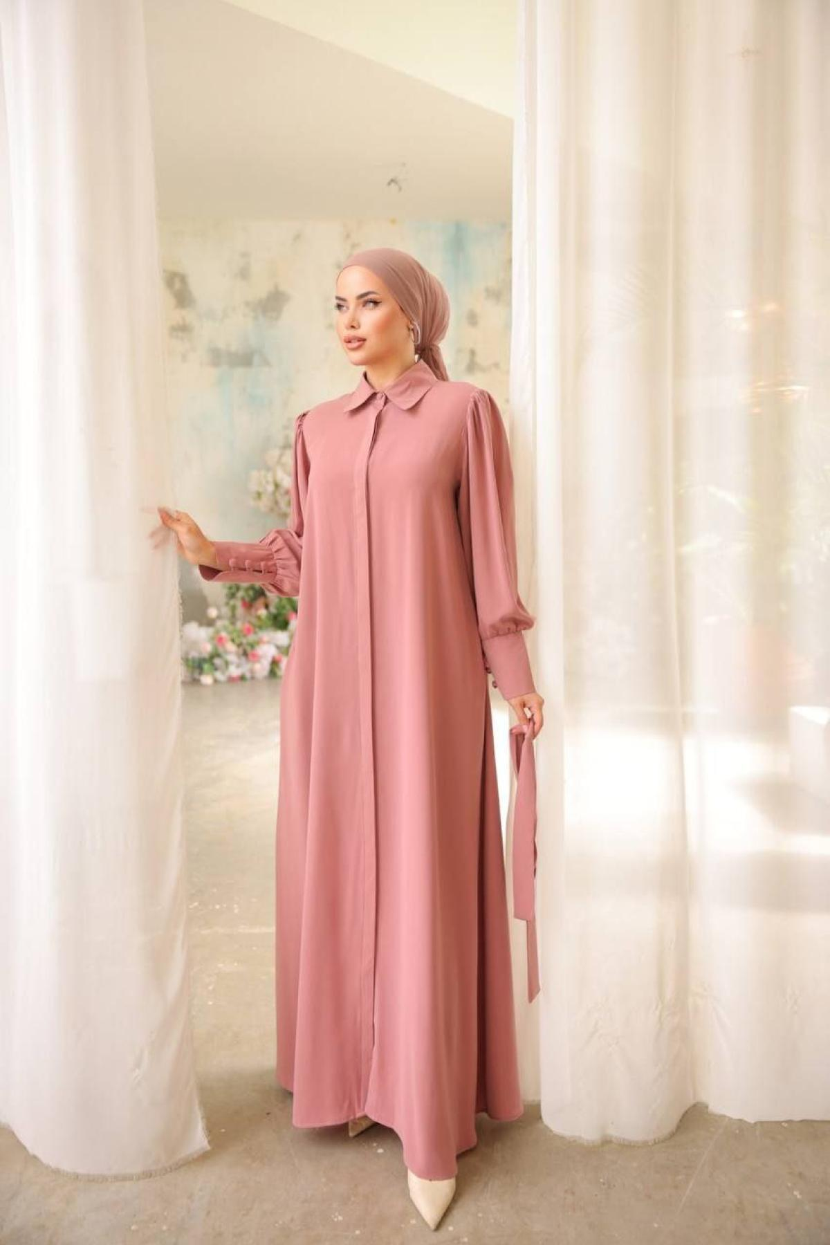 Women hijab maxi dress wholesale Pink color 697373
