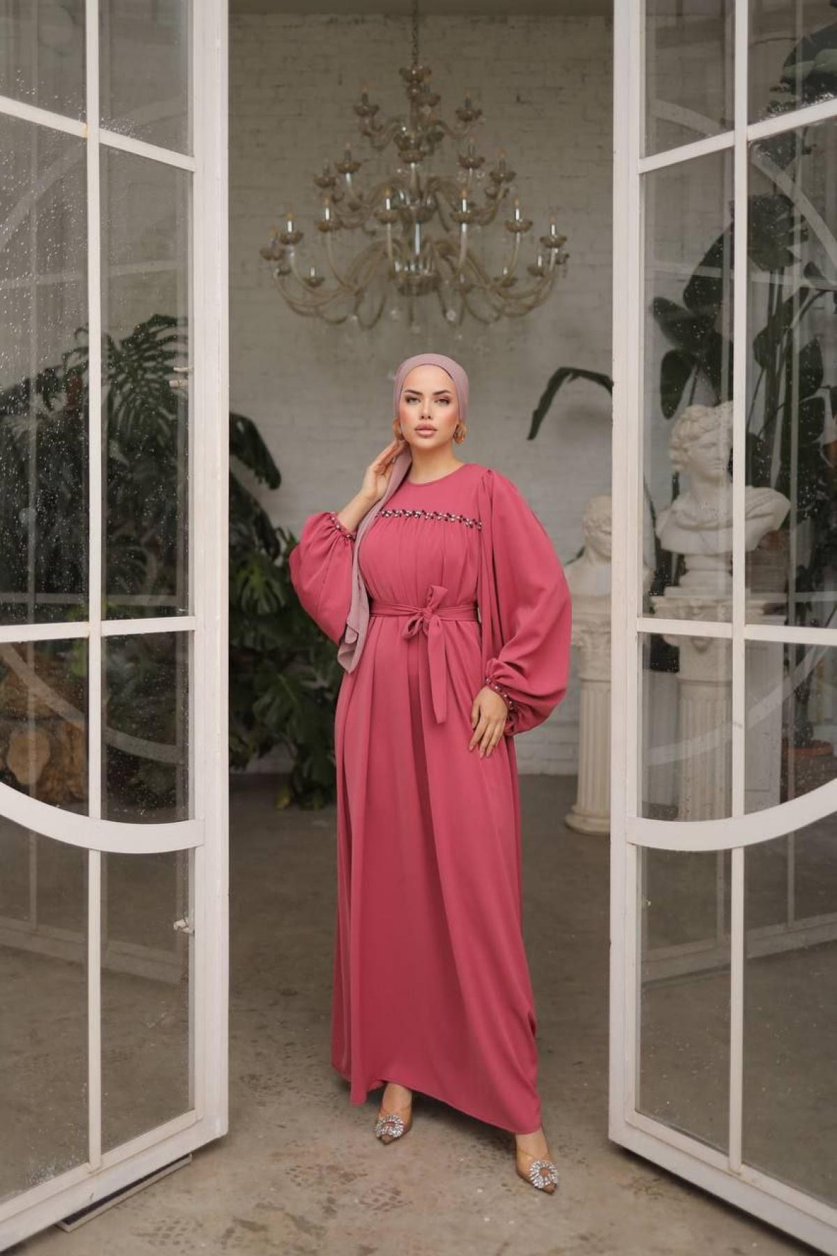Women hijab maxi dress wholesale Pink color 697441