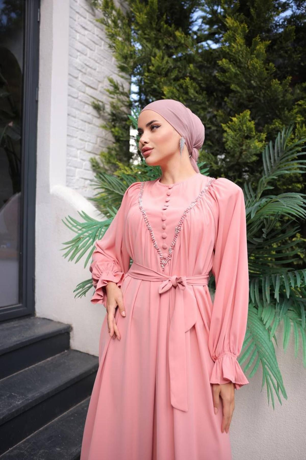 Women hijab maxi dress wholesale Pink color 697449