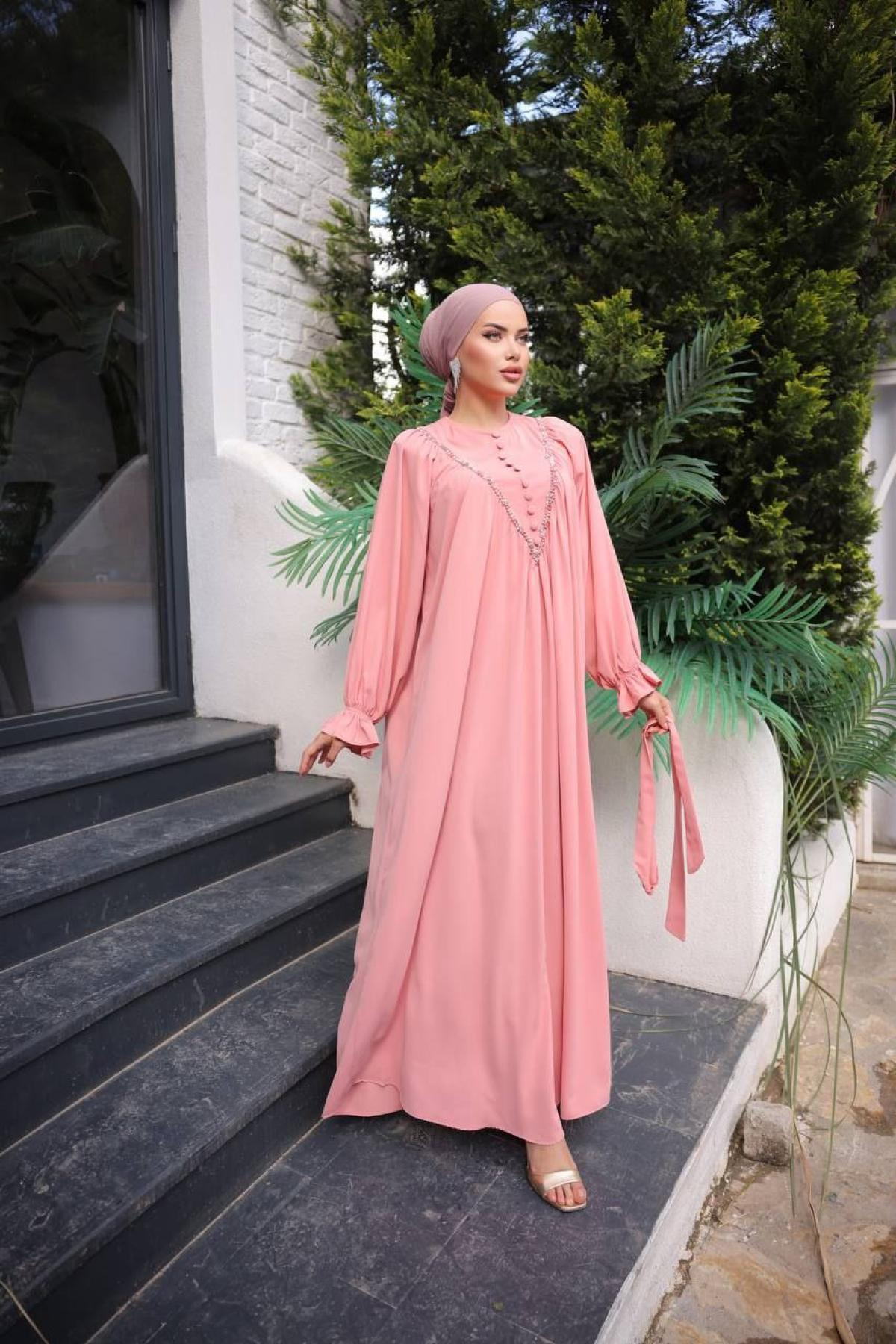 Women hijab maxi dress wholesale Pink color 697449