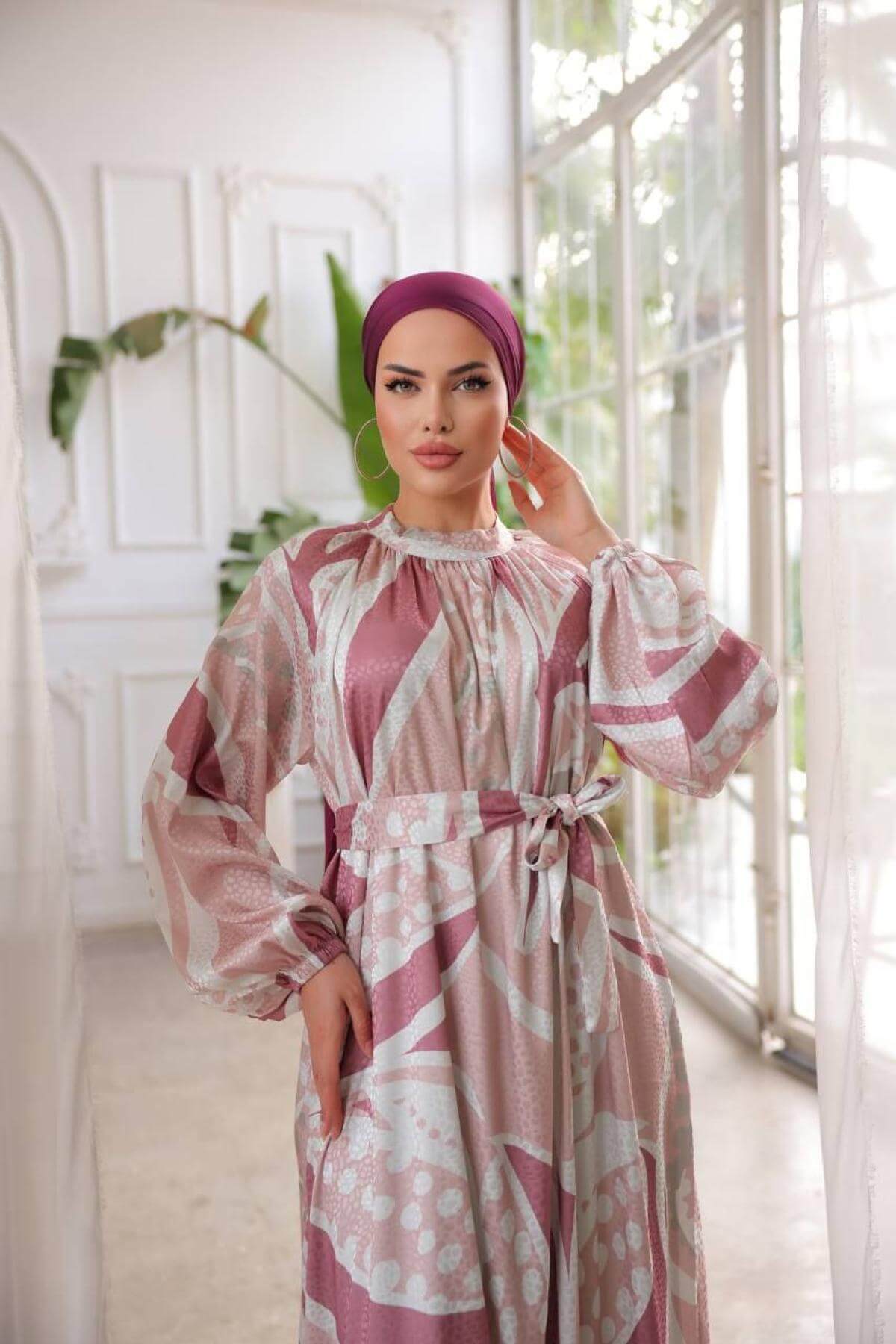 Women hijab maxi dress wholesale Pink color 697351