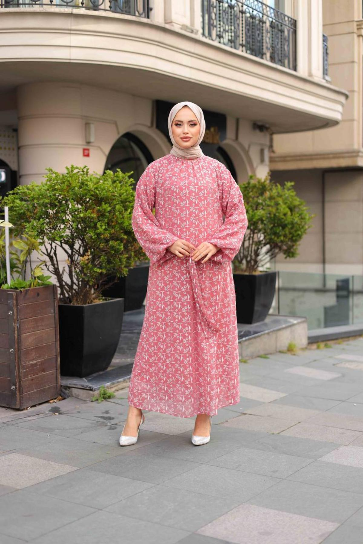 Women hijab maxi dress wholesale Pink color 695965