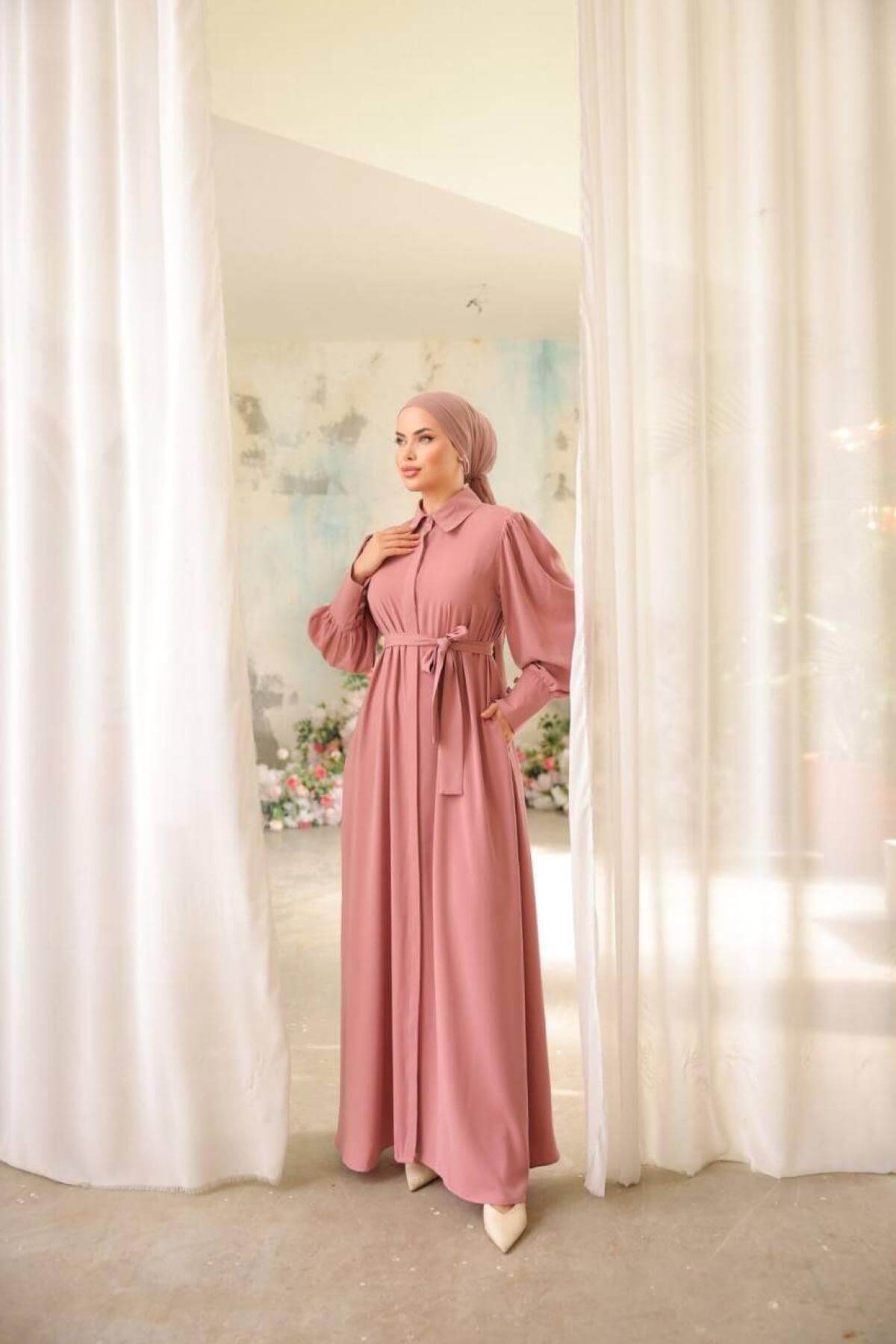 Women hijab maxi dress wholesale Pink color 697373