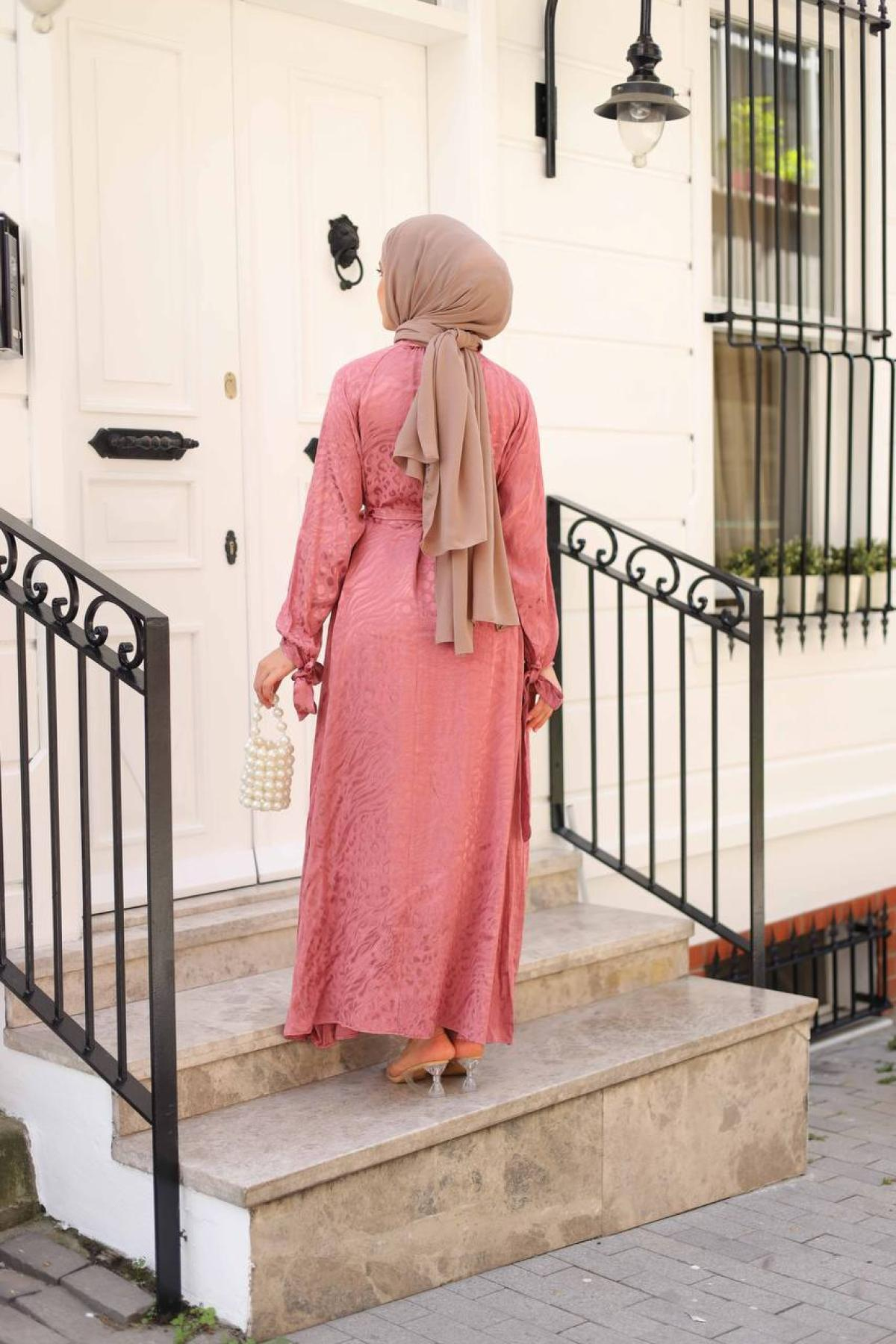 Women hijab maxi dress wholesale Pink color 695680
