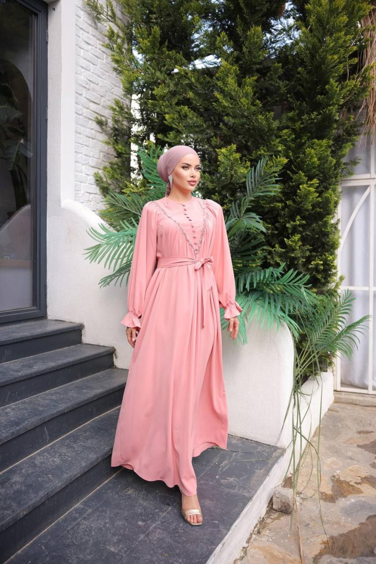 Women hijab maxi dress wholesale Pink color 697449