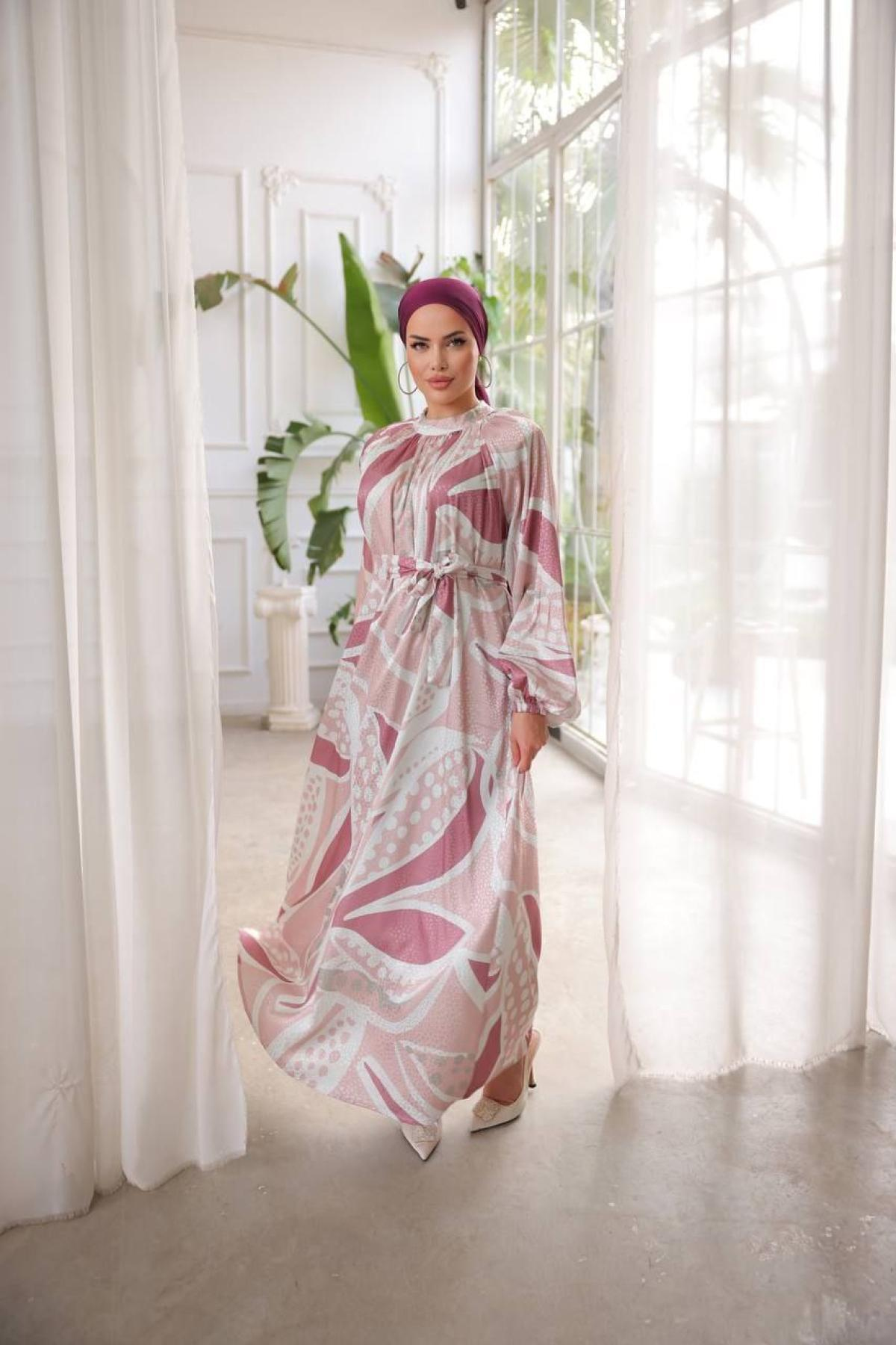 Women hijab maxi dress wholesale Pink color 697351