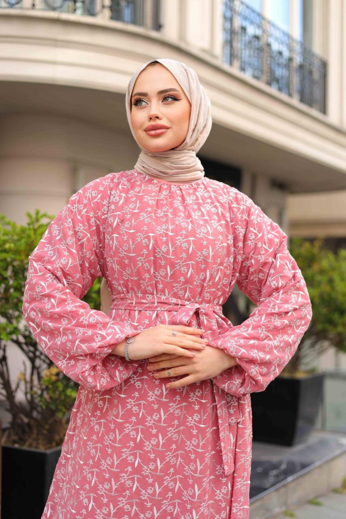 Women hijab maxi dress wholesale Pink color 695965