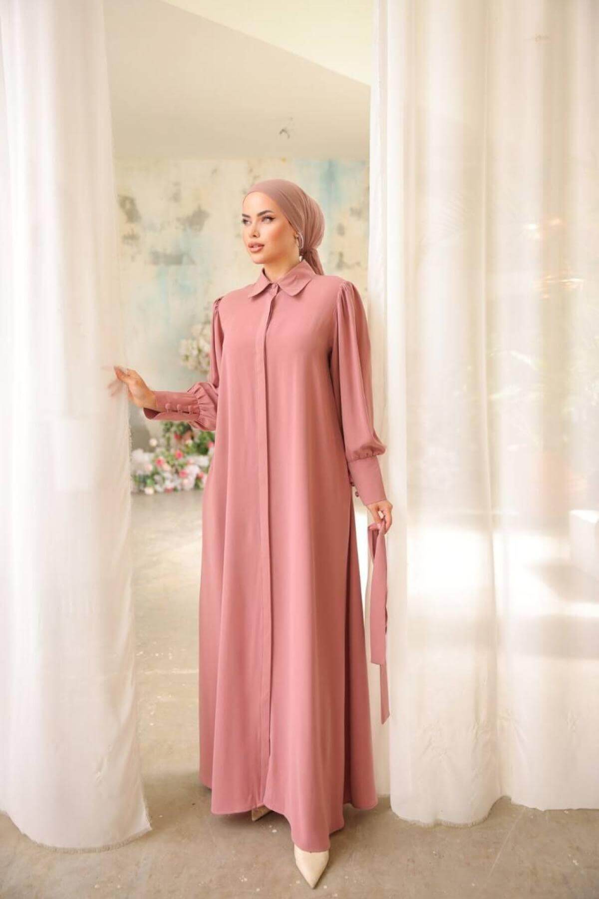 Women hijab maxi dress wholesale Pink color 697373