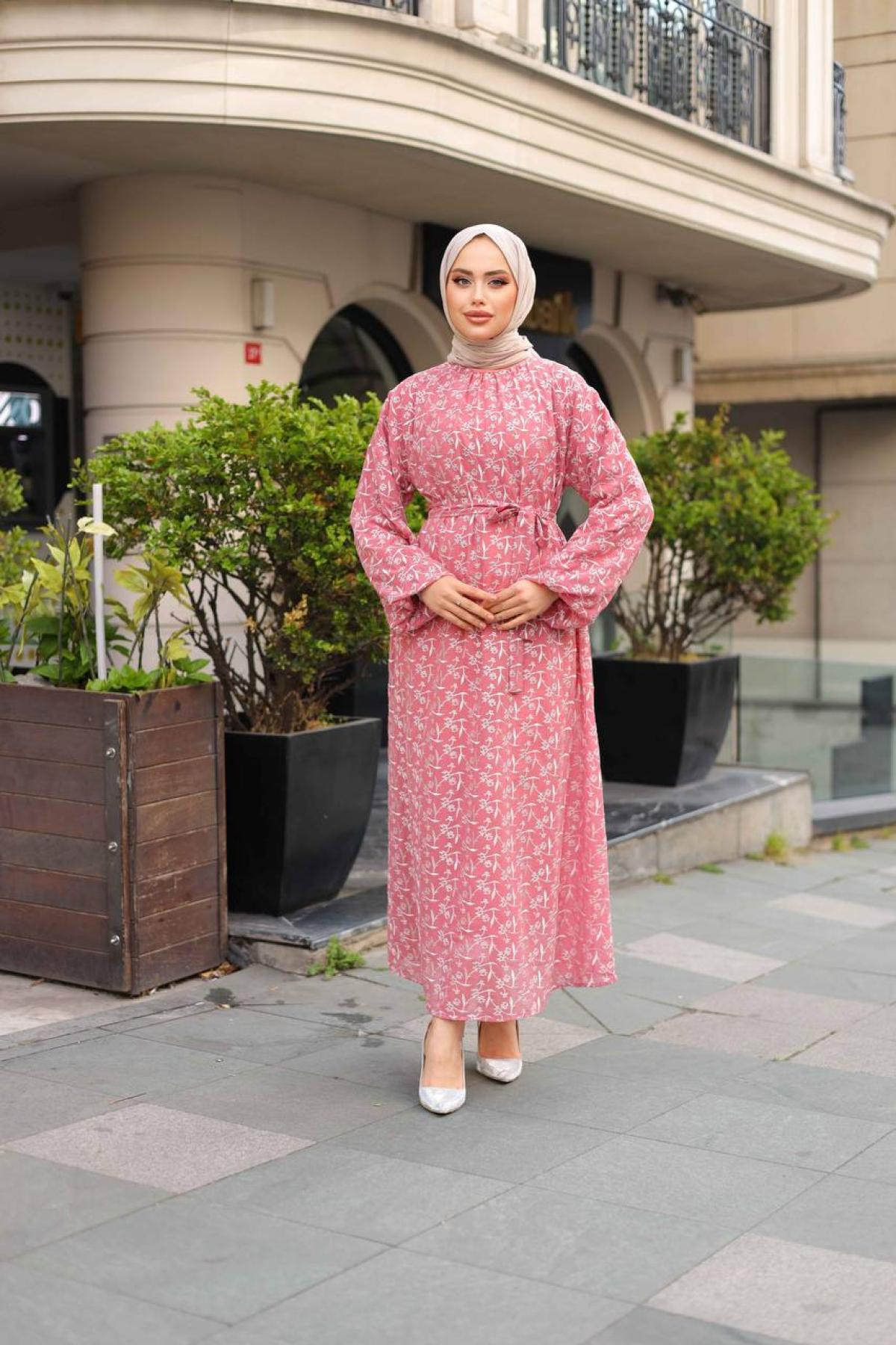 Women hijab maxi dress wholesale Pink color 695965