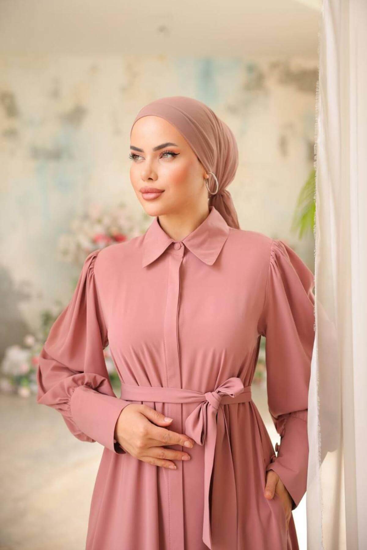 Women hijab maxi dress wholesale Pink color 697373
