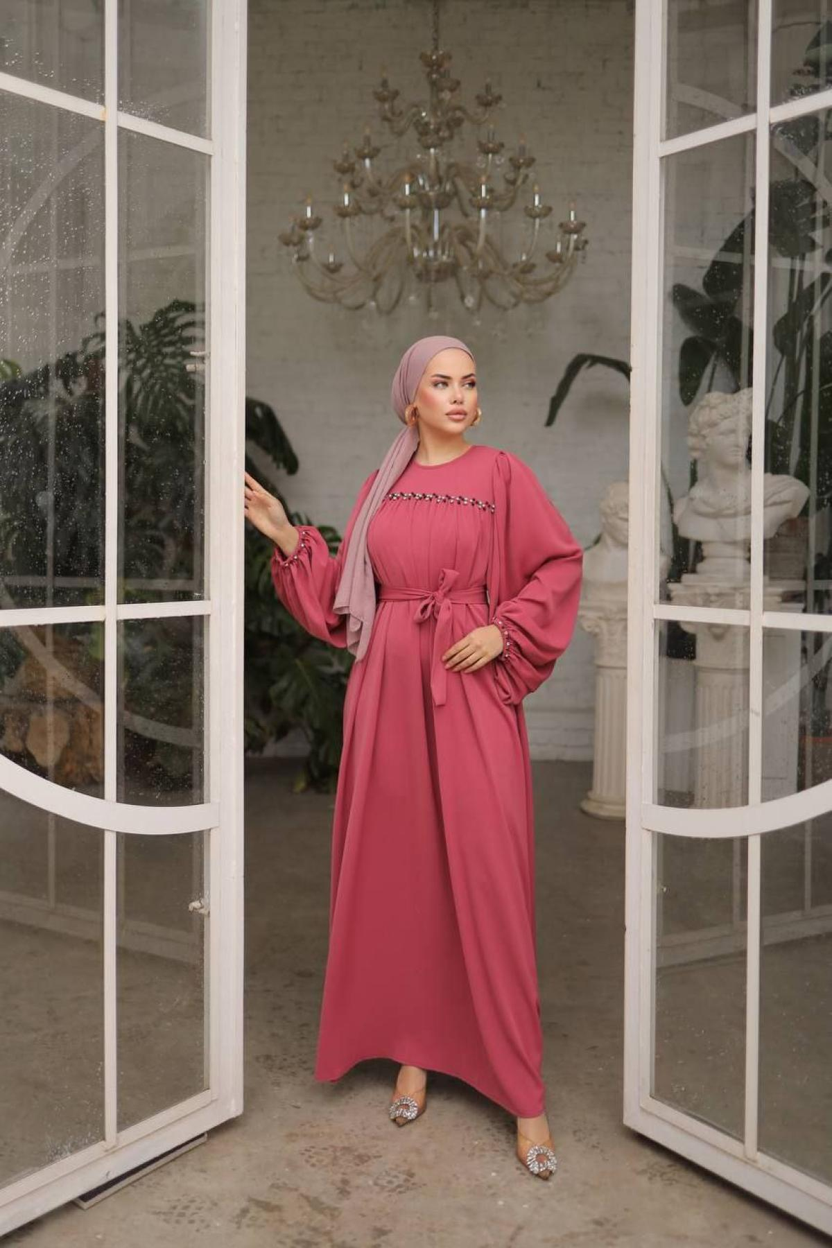 Women hijab maxi dress wholesale Pink color 697441