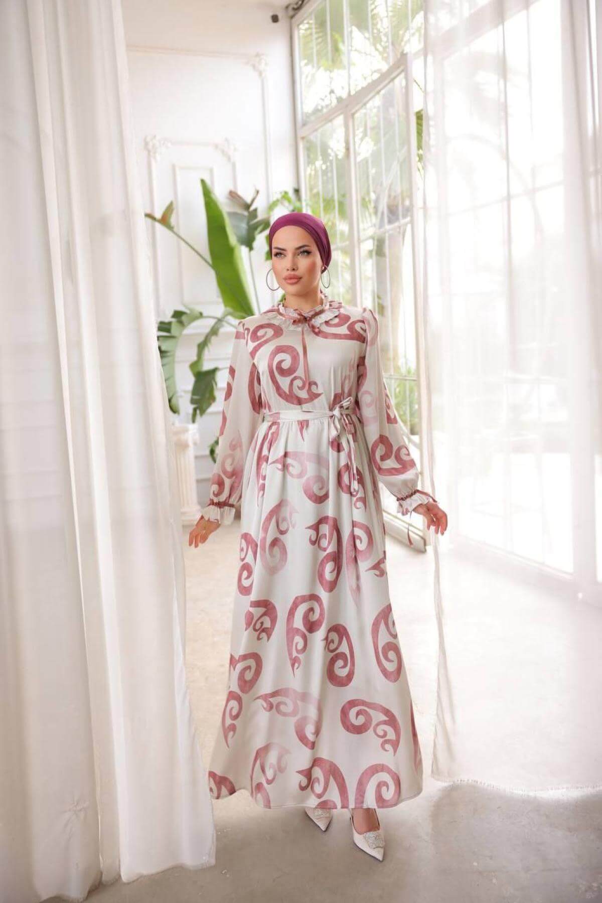 Women hijab maxi dress wholesale Pink color 697347
