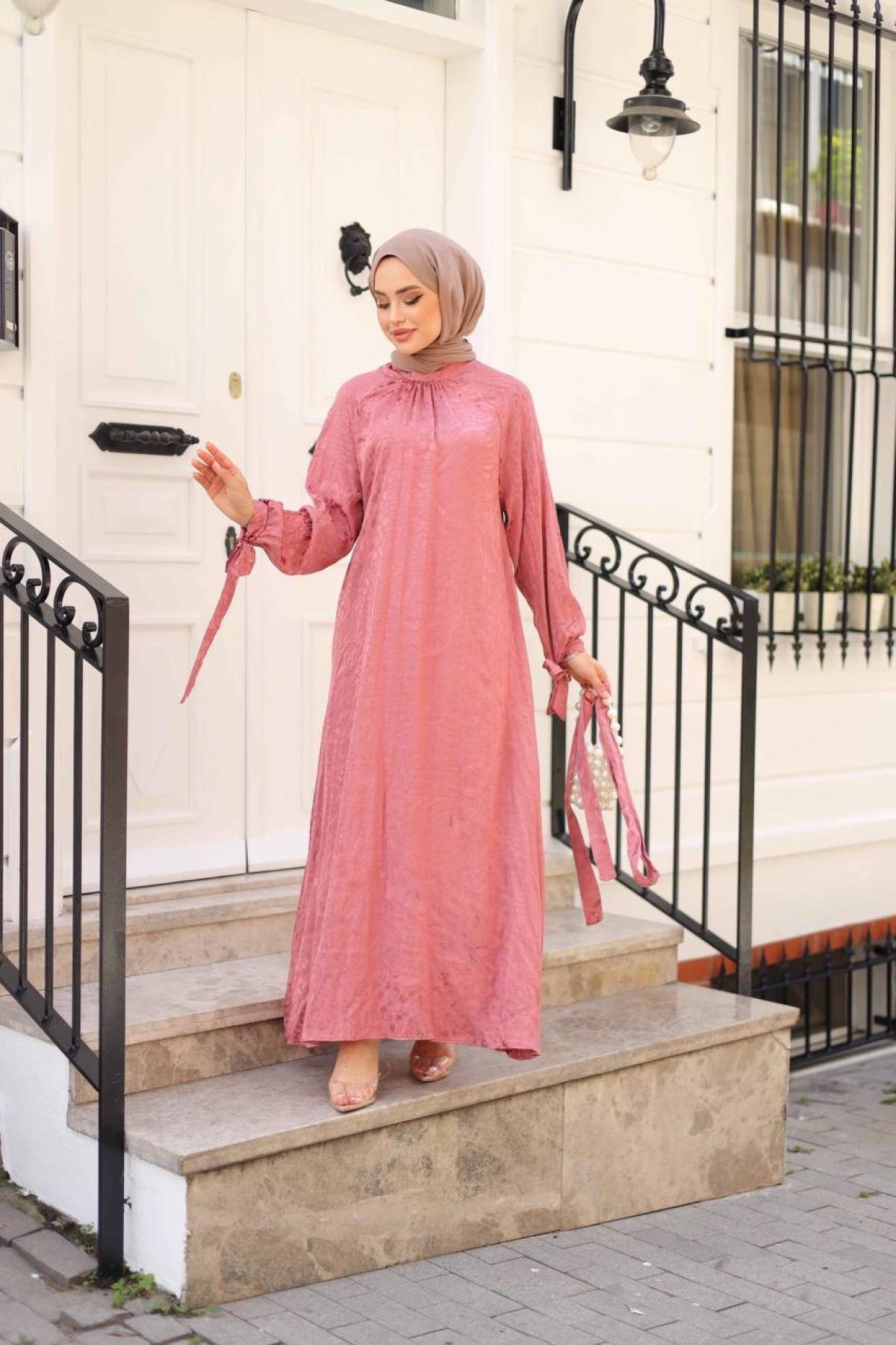 Women hijab maxi dress wholesale Pink color 695680