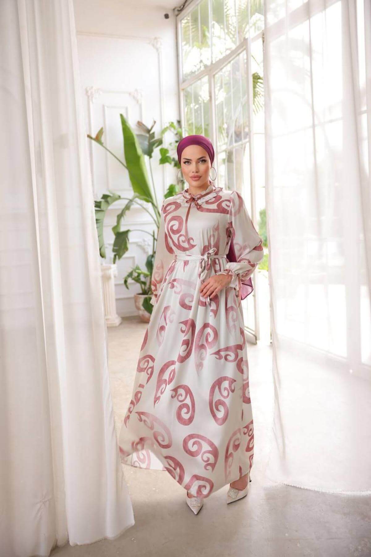Women hijab maxi dress wholesale Pink color 697347