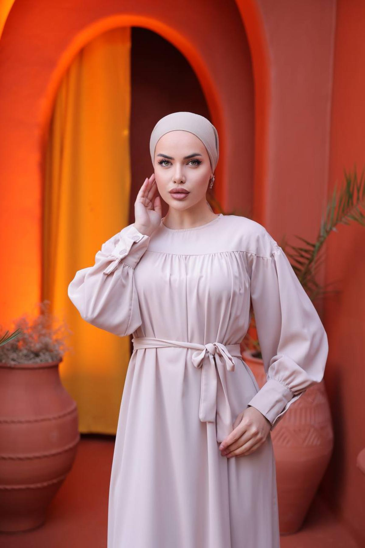 Women hijab maxi dress wholesale Powder color 695833
