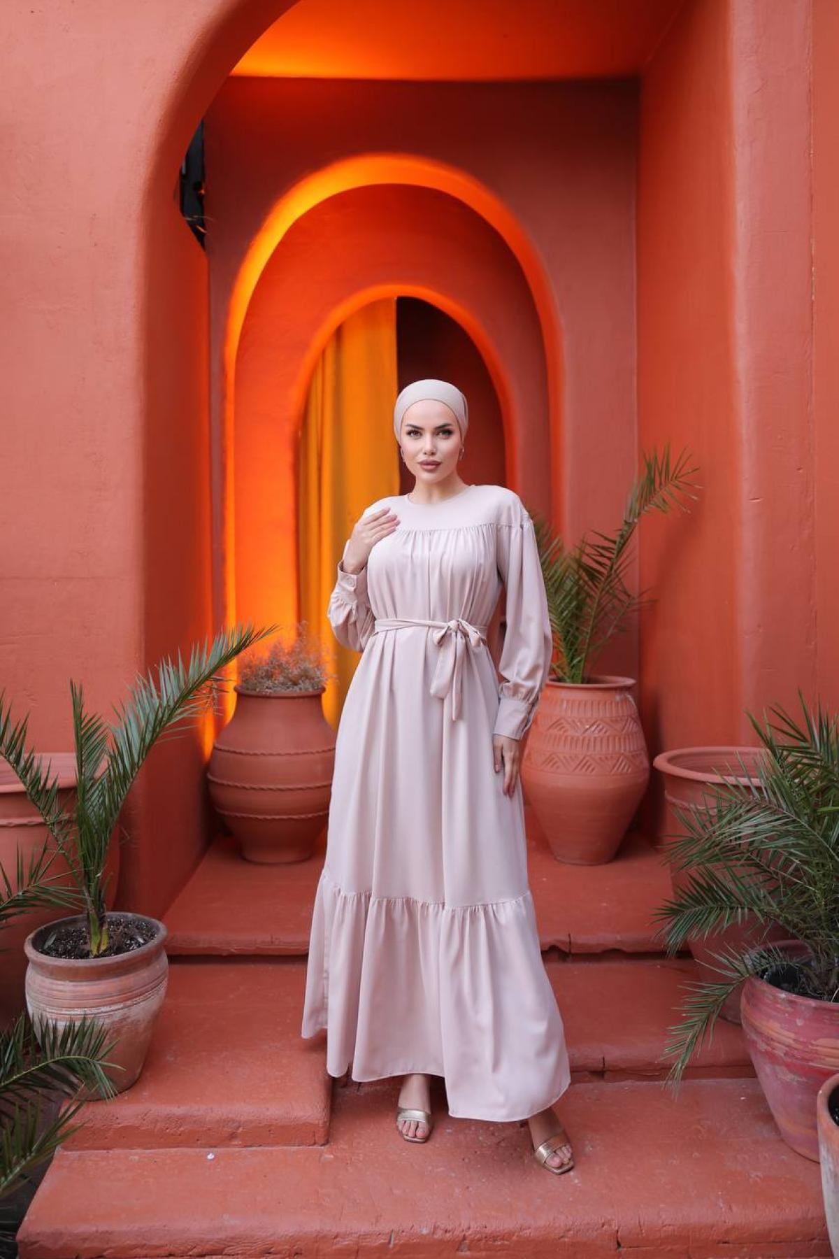 Women hijab maxi dress wholesale Powder color 695833