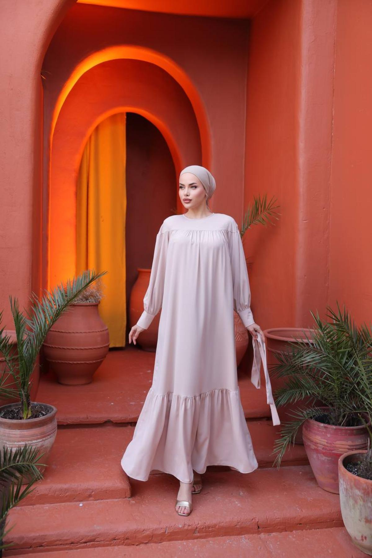 Women hijab maxi dress wholesale Powder color 695833