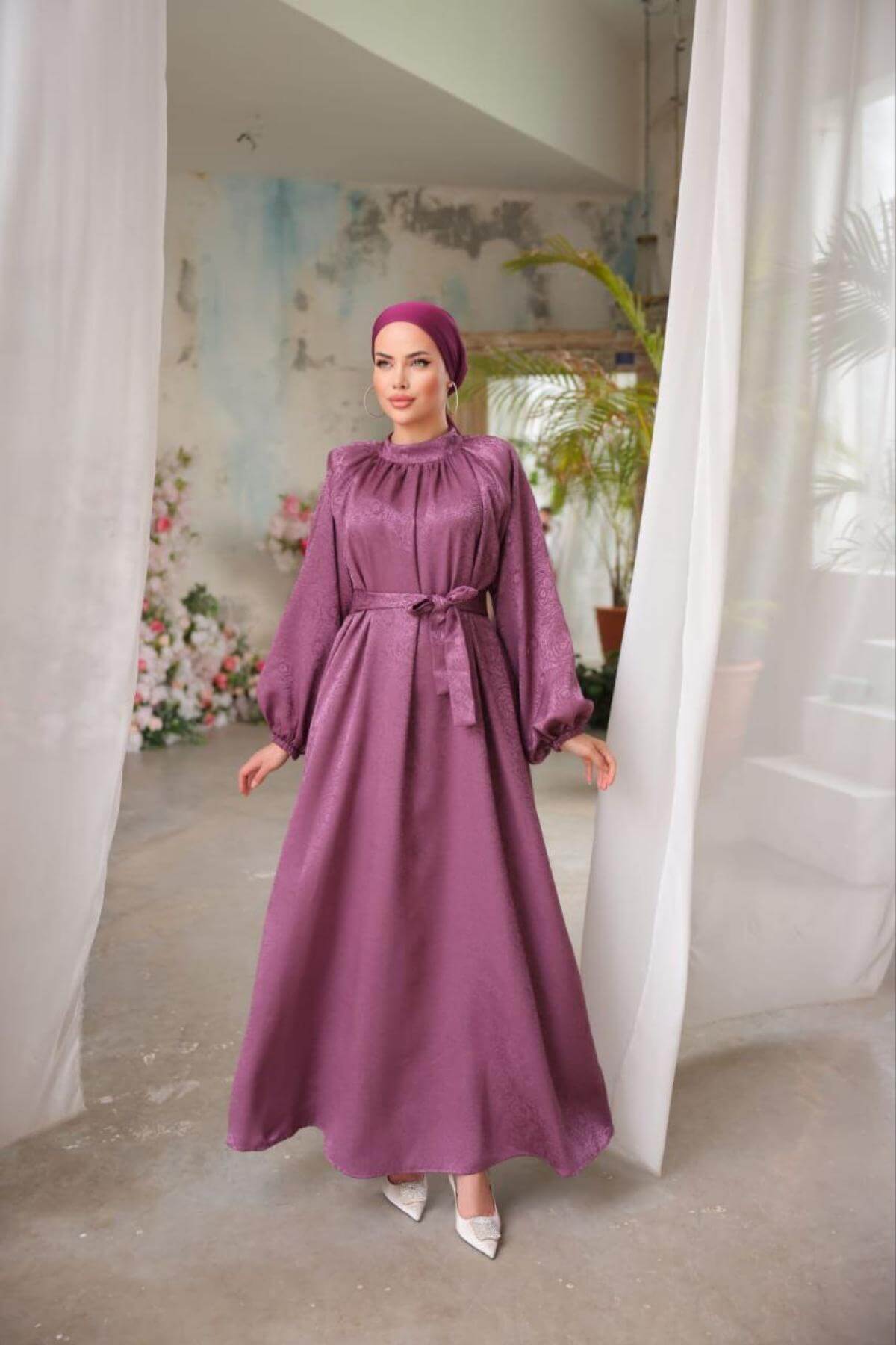 Women hijab maxi dress wholesale Purple color 697363