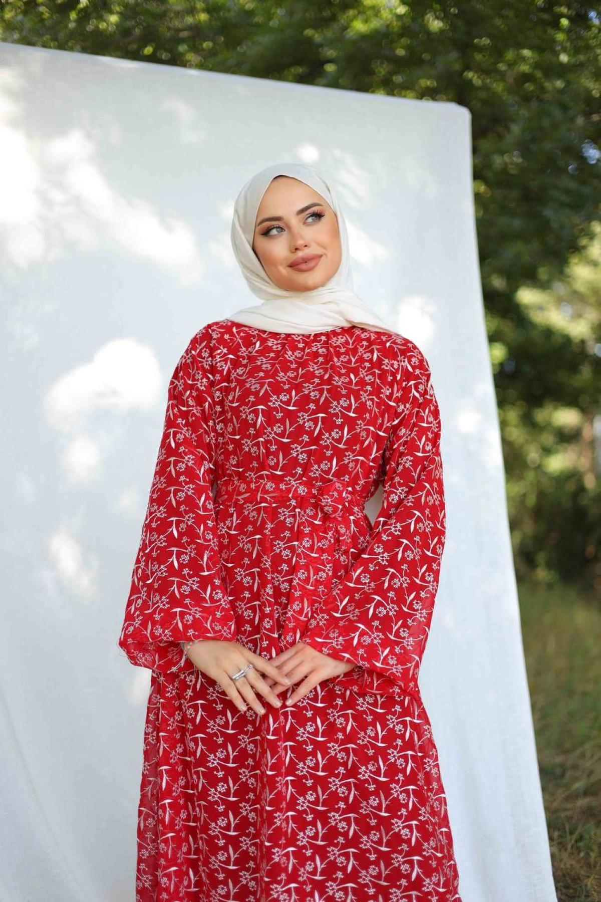 Women hijab maxi dress wholesale Red color 695962