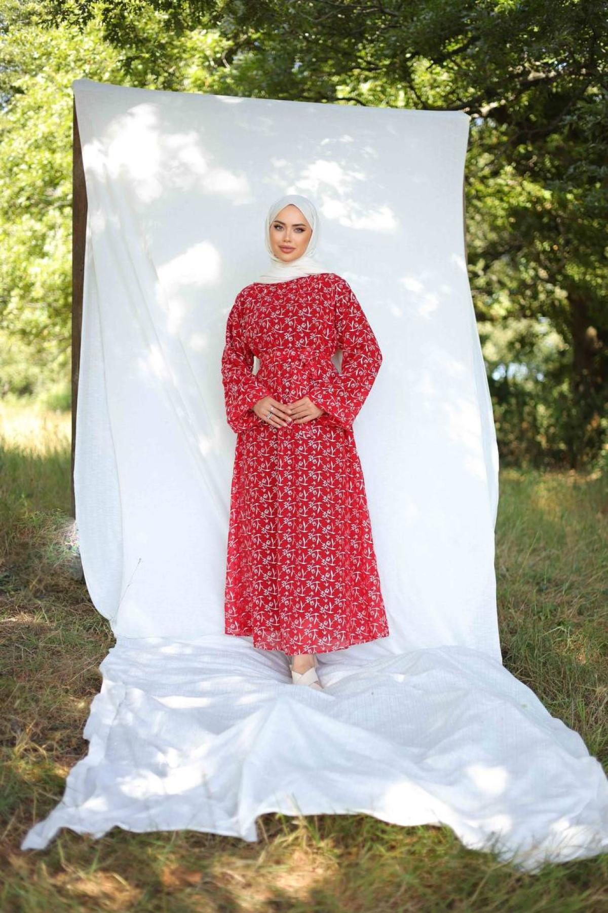 Women hijab maxi dress wholesale Red color 695962