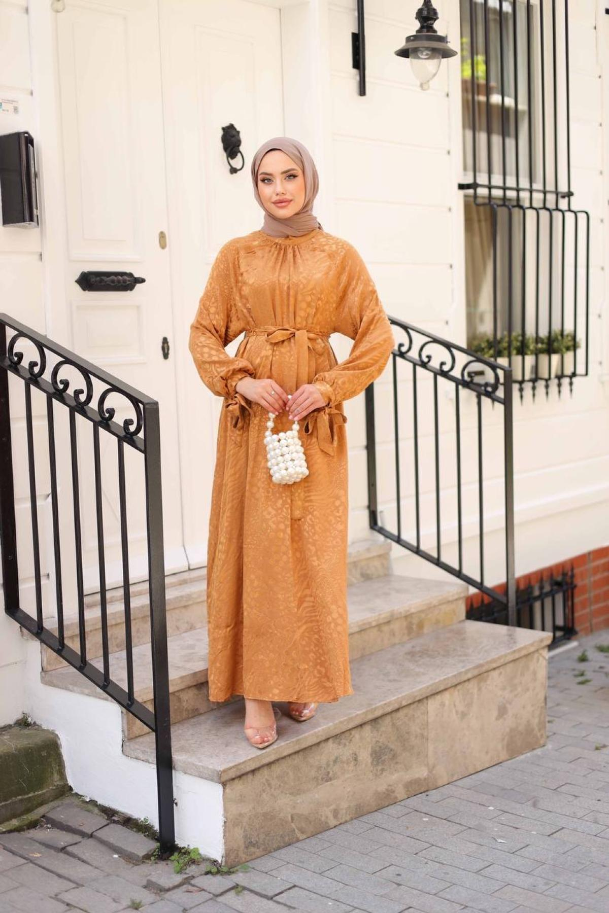 Women hijab maxi dress wholesale Saffron color 695685