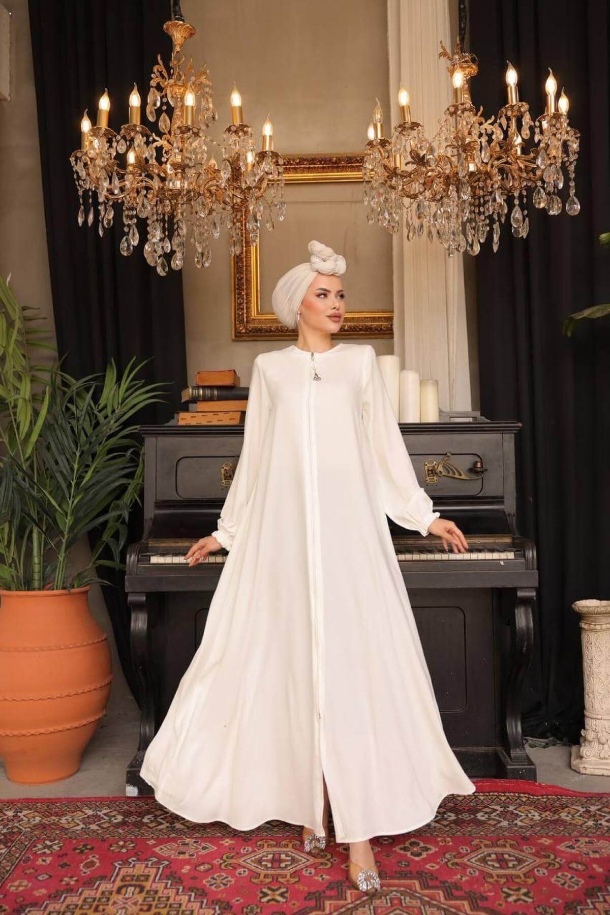Women hijab maxi dress wholesale White color 697379