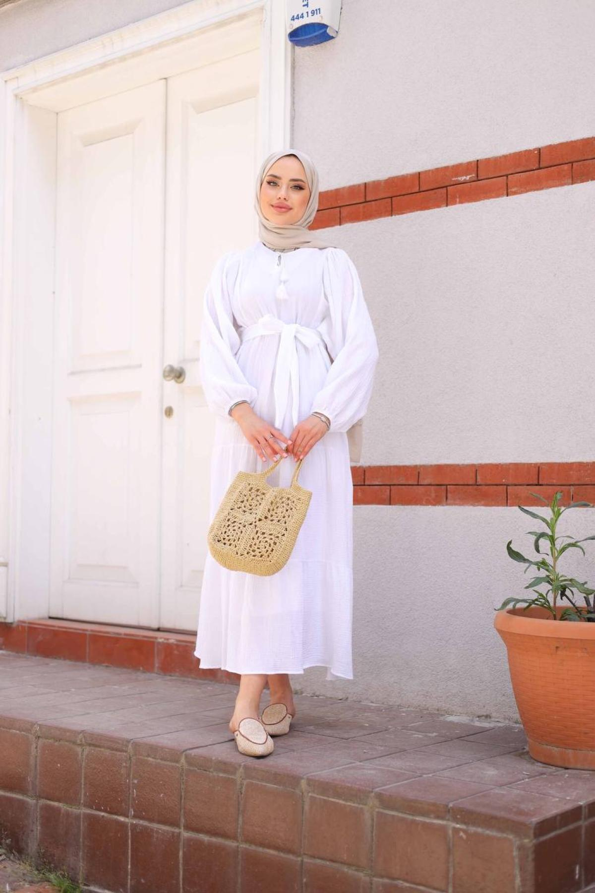 Women hijab maxi dress wholesale White color 695662