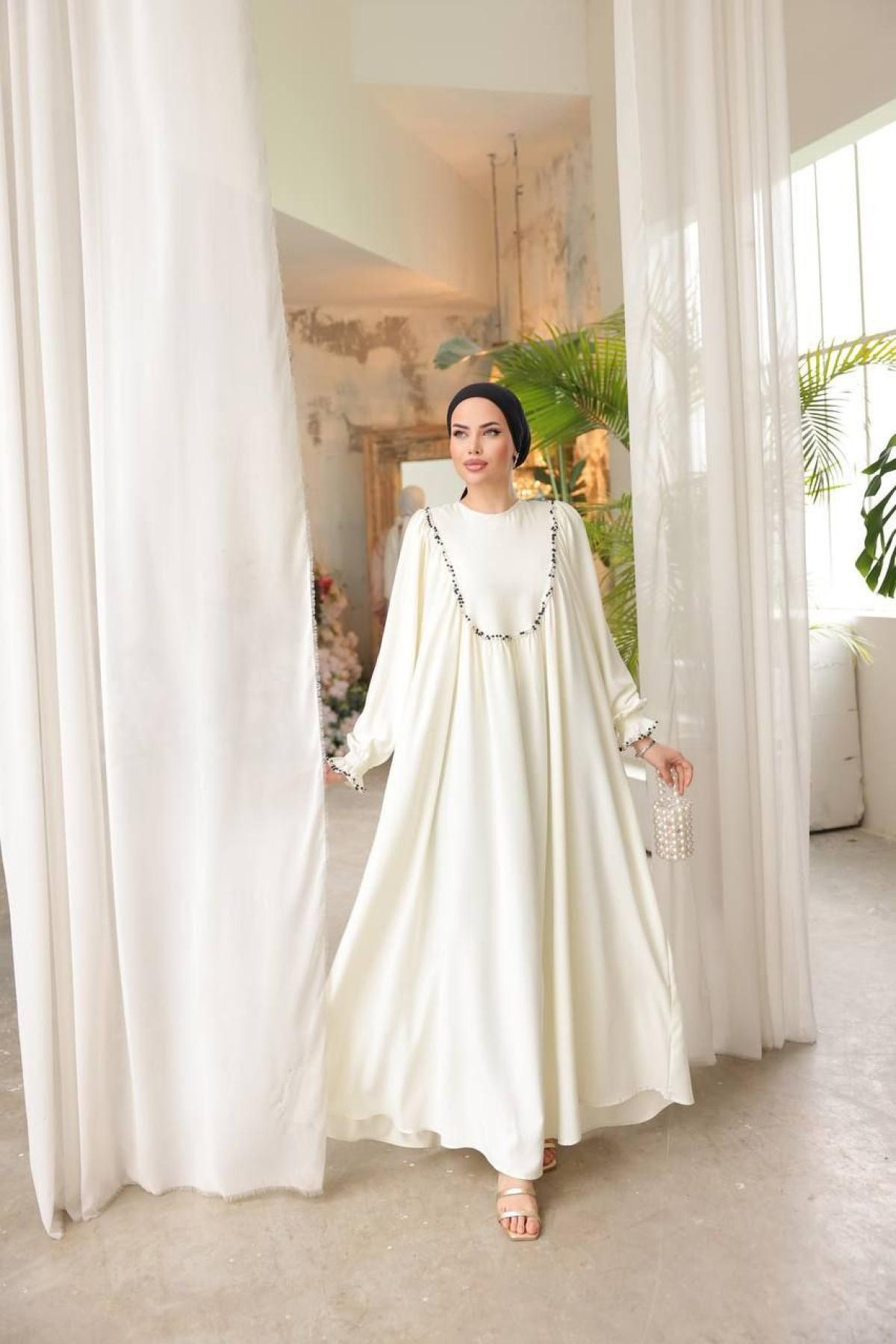 Women hijab maxi dress wholesale White color 697475