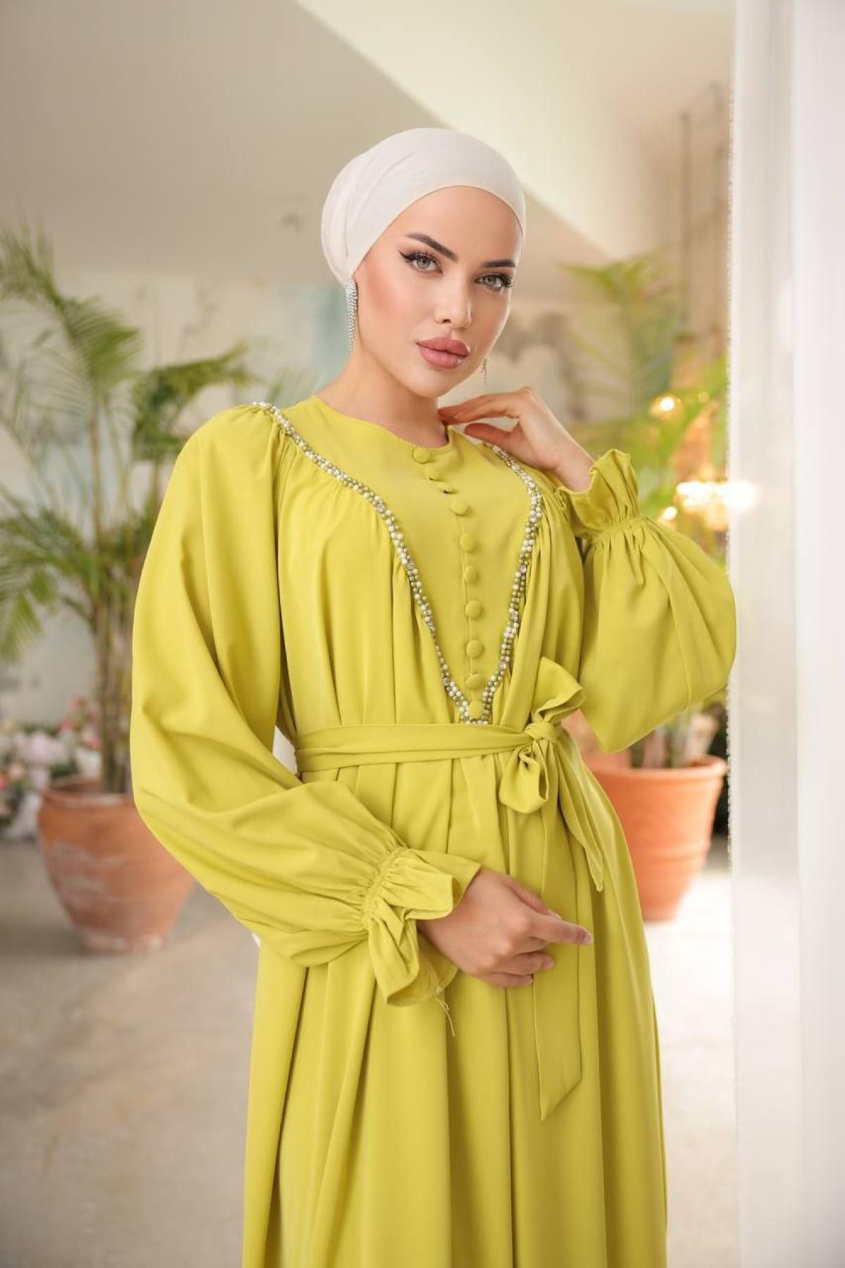Women hijab maxi dress wholesale Yellow color 697443
