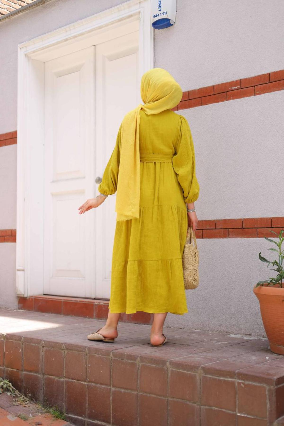 Women hijab maxi dress wholesale Yellow color 695664