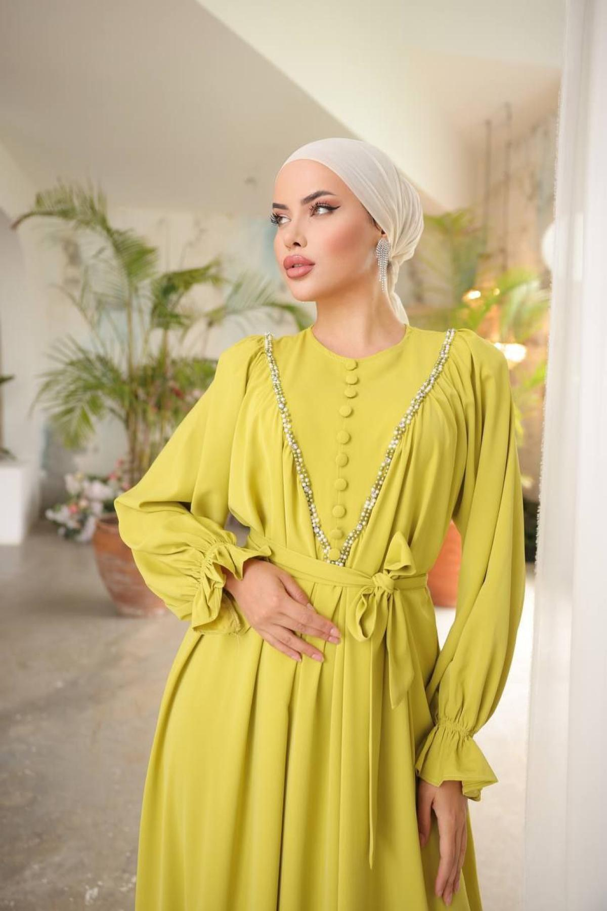 Women hijab maxi dress wholesale Yellow color 697443