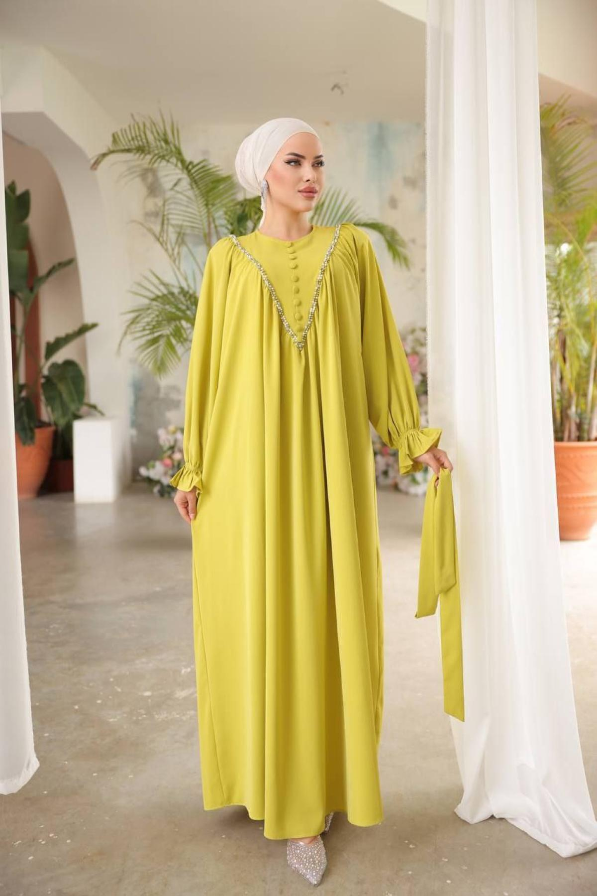 Women hijab maxi dress wholesale Yellow color 697443