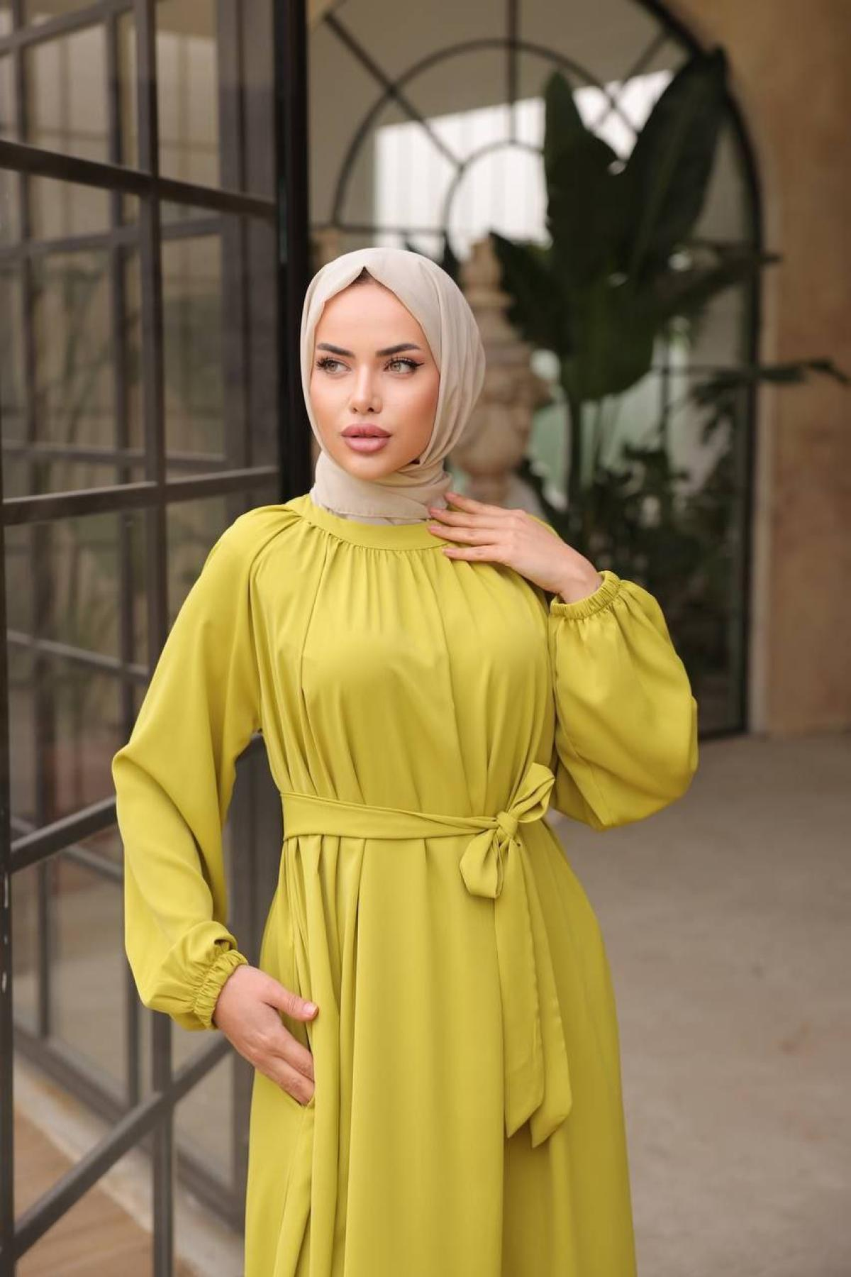 Women hijab maxi dress wholesale Yellow color 697457
