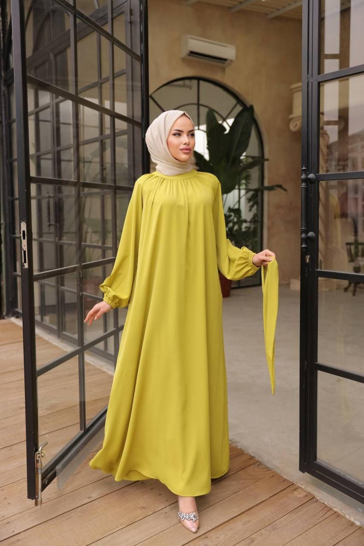 Women hijab maxi dress wholesale Yellow color 697457