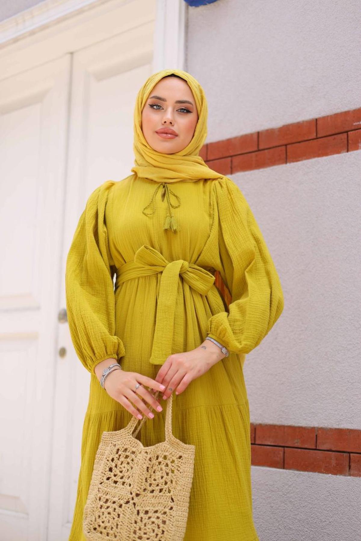 Women hijab maxi dress wholesale Yellow color 695664