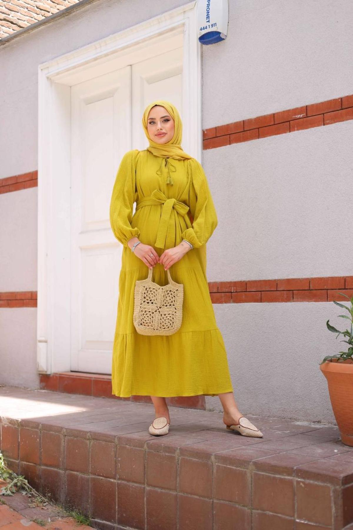 Women hijab maxi dress wholesale Yellow color 695664