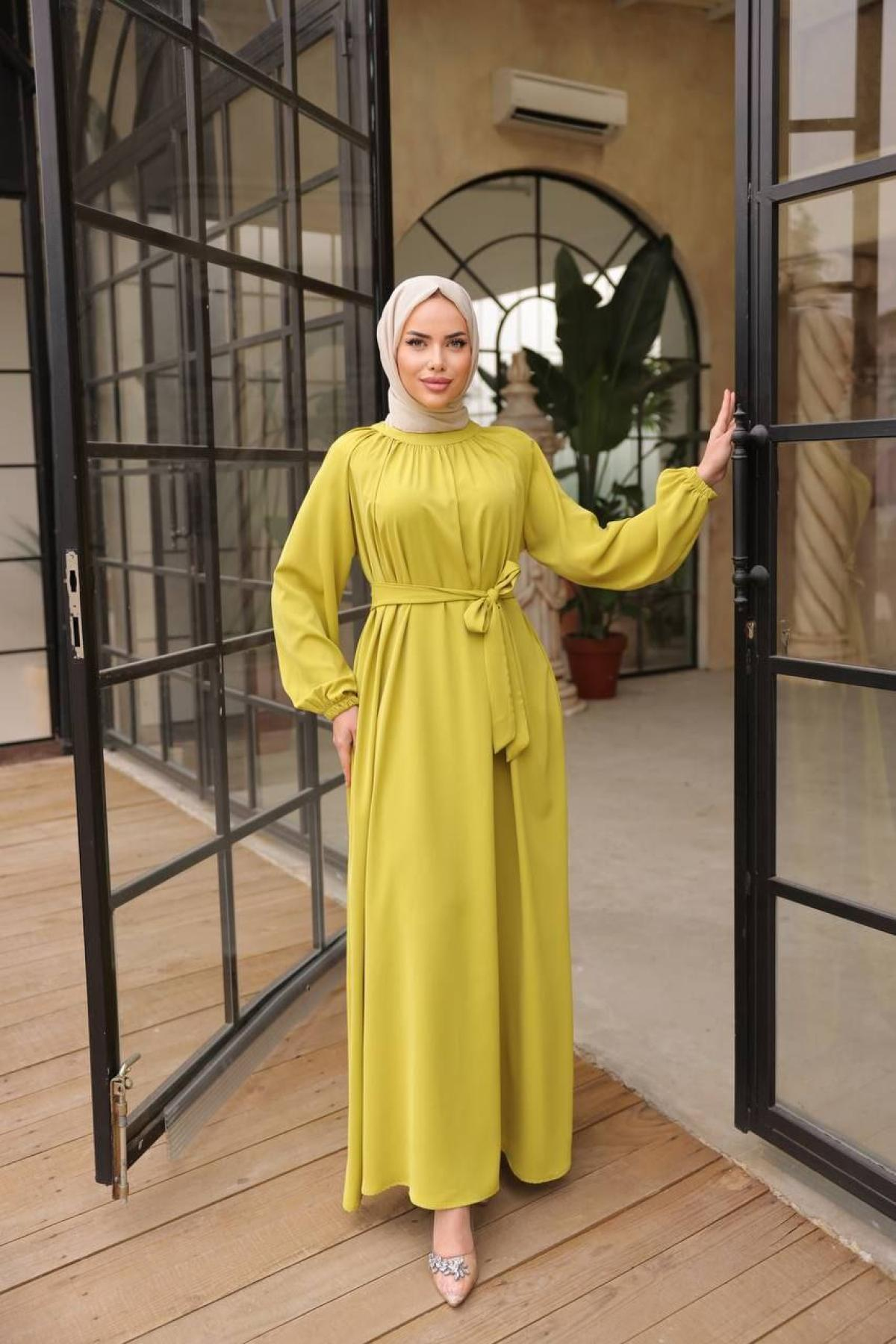 Women hijab maxi dress wholesale Yellow color 697457