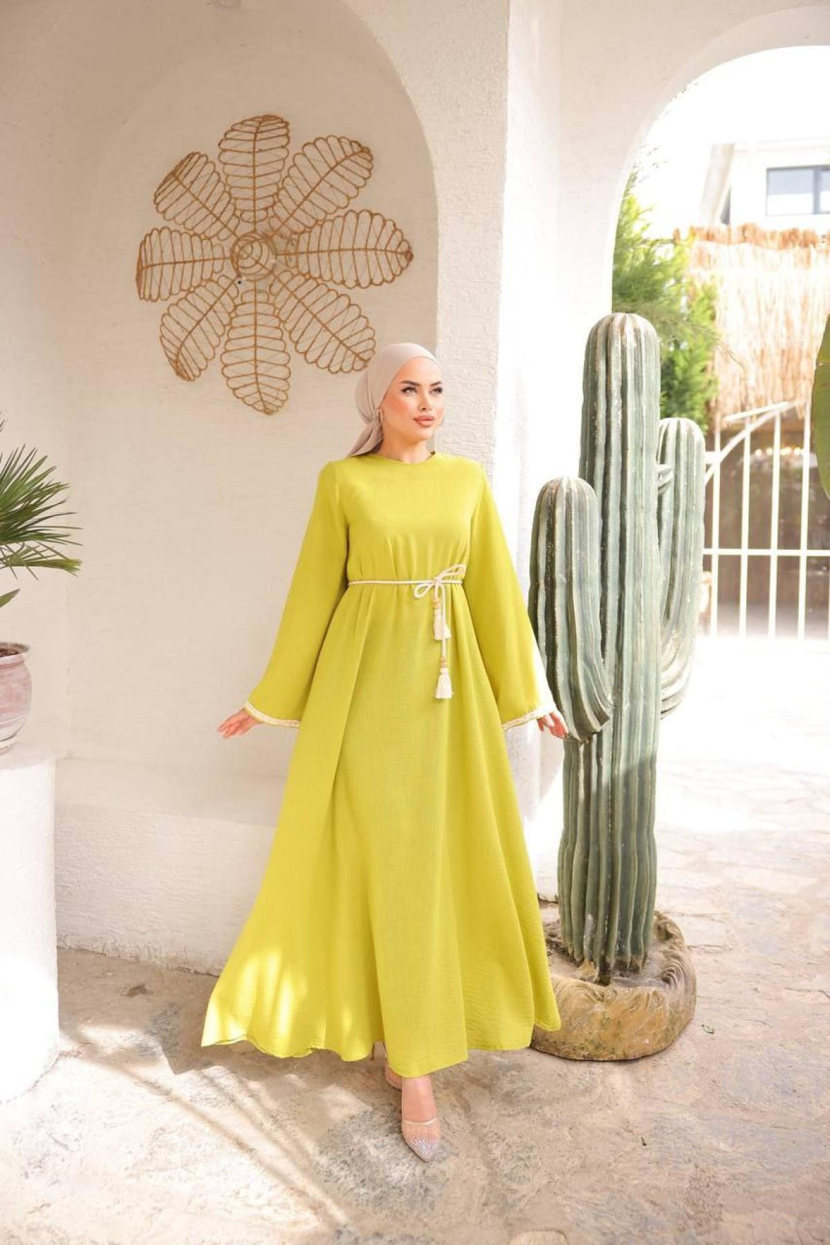 Women hijab maxi dress wholesale Yellow color 697425
