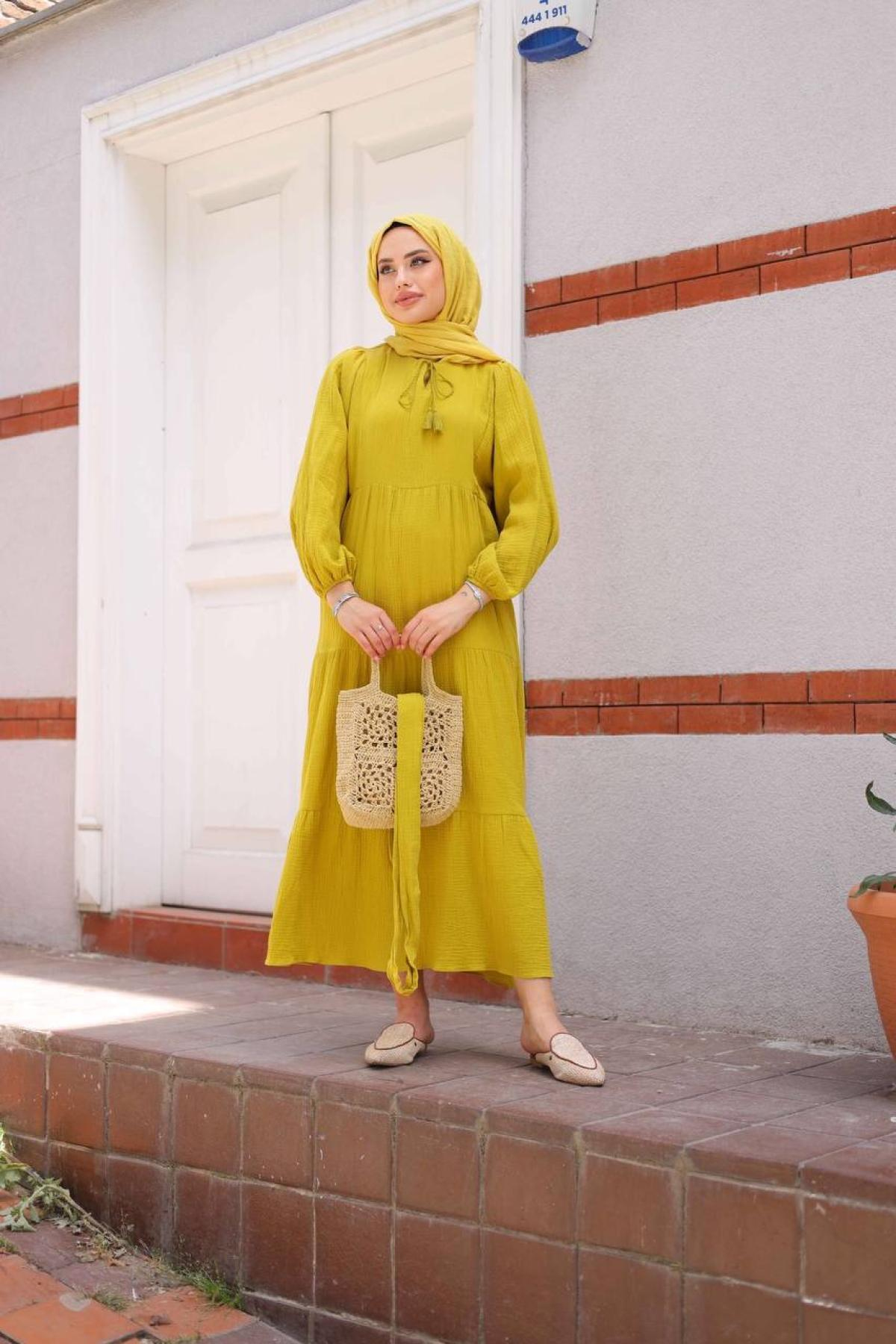 Women hijab maxi dress wholesale Yellow color 695664